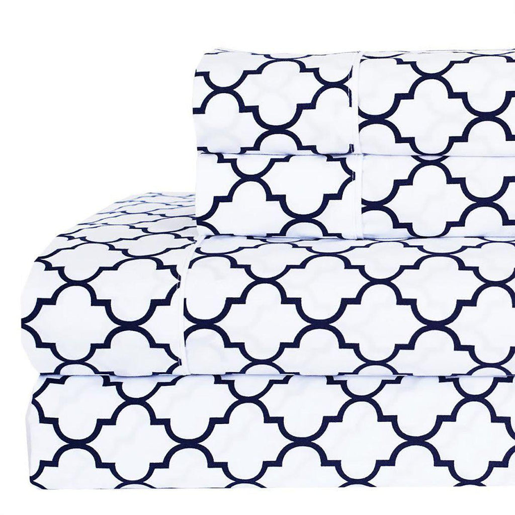 Quatrefoil Printed Percale Sheets Set – Meridian