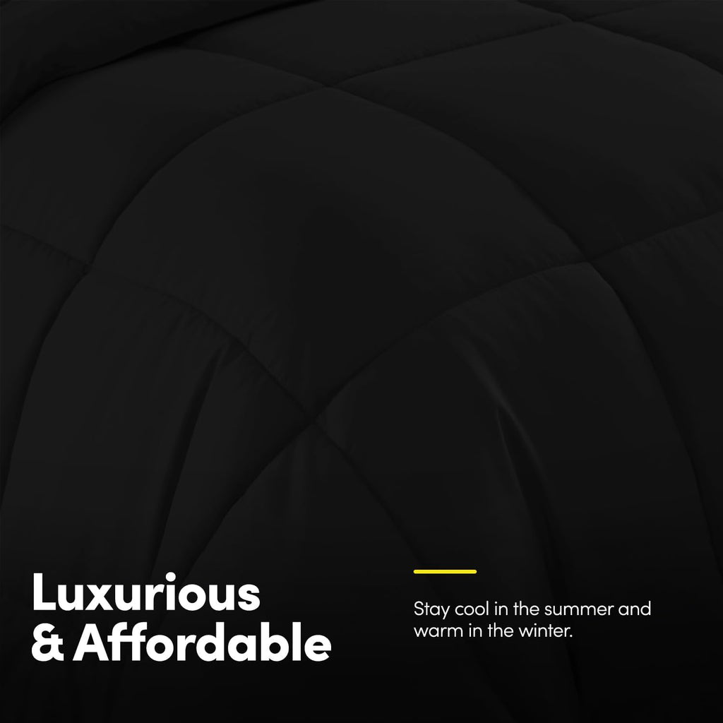 Sweet Home Collection 5 Piece Comforter Set Bag Solid Color All Season Soft Down Alternative Blanket & Luxurious Microfiber Bed Sheets, Black, Twin