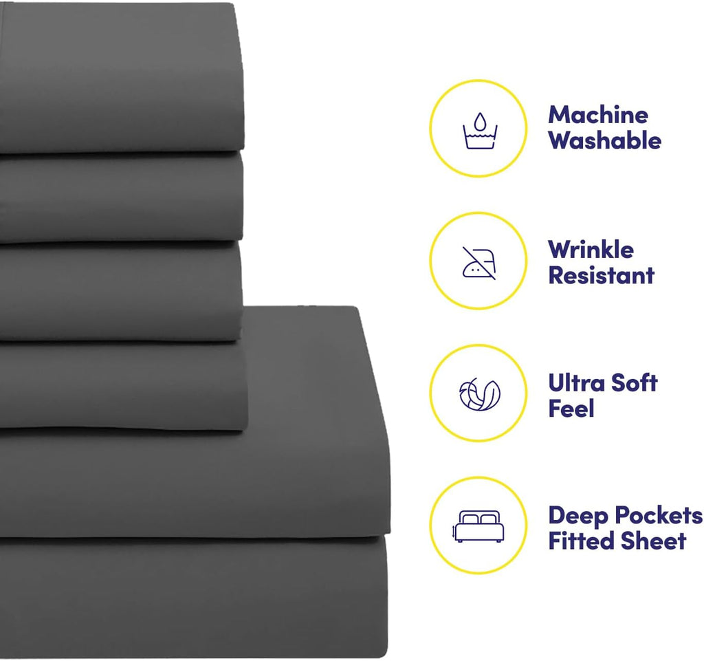 Sweet Home Collection 5 Piece Comforter Set Bag Solid Color All Season Soft Down Alternative Blanket & Luxurious Microfiber Bed Sheets, Gray, Twin