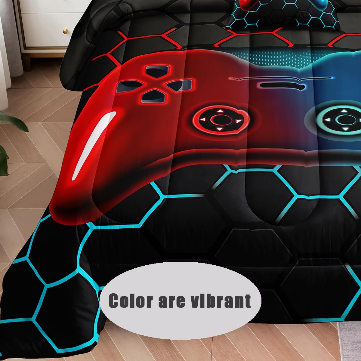 6 Pieces Bed in a Bag for Boys Bedding Sets Queen Size,Gamer Comforter Sets for Boys Kids, Gaming Comforter Set for Teens Room Decor with Flat Sheet,Fitted Sheet,Pillowcase,Cushion Cover