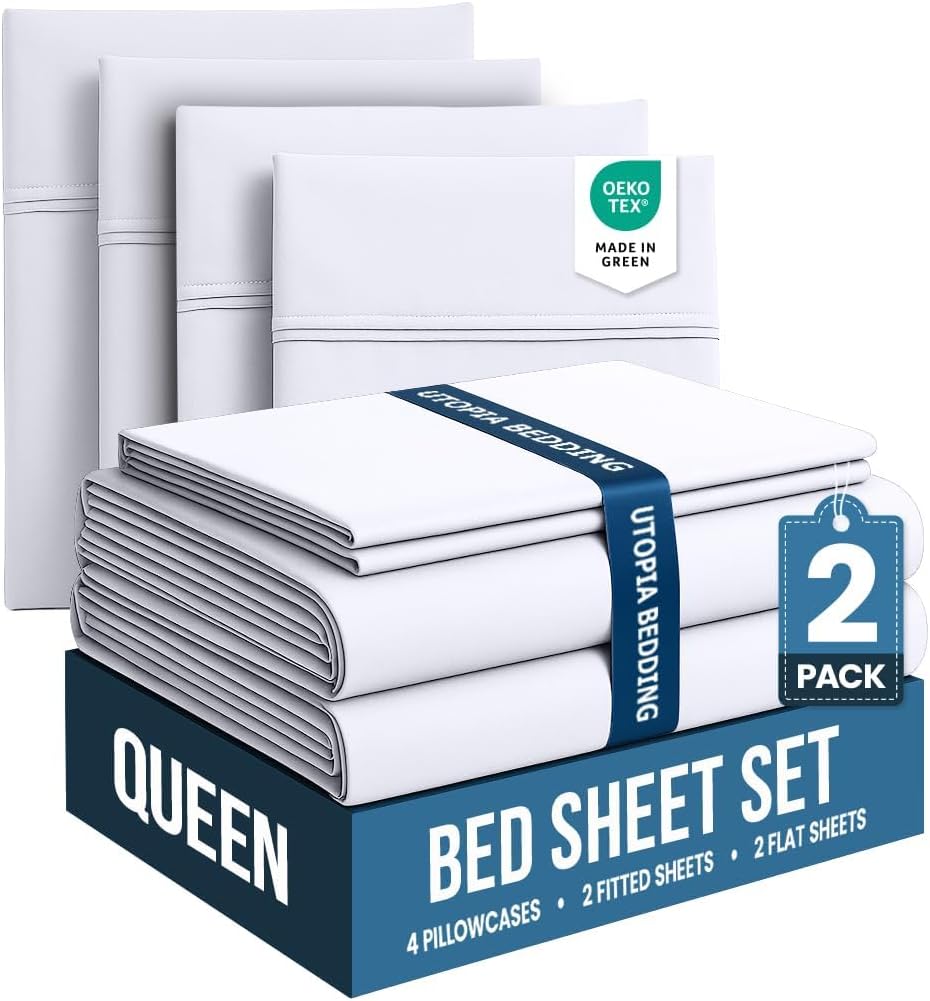 Utopia Bedding Queen Sheet Set – 4 Piece Bed Sheets for Queen Size Bed, Soft and Breathable Microfiber, Includes 1 Fitted Sheet, 1 Flat Sheet and 2 Pillowcases (Grey)