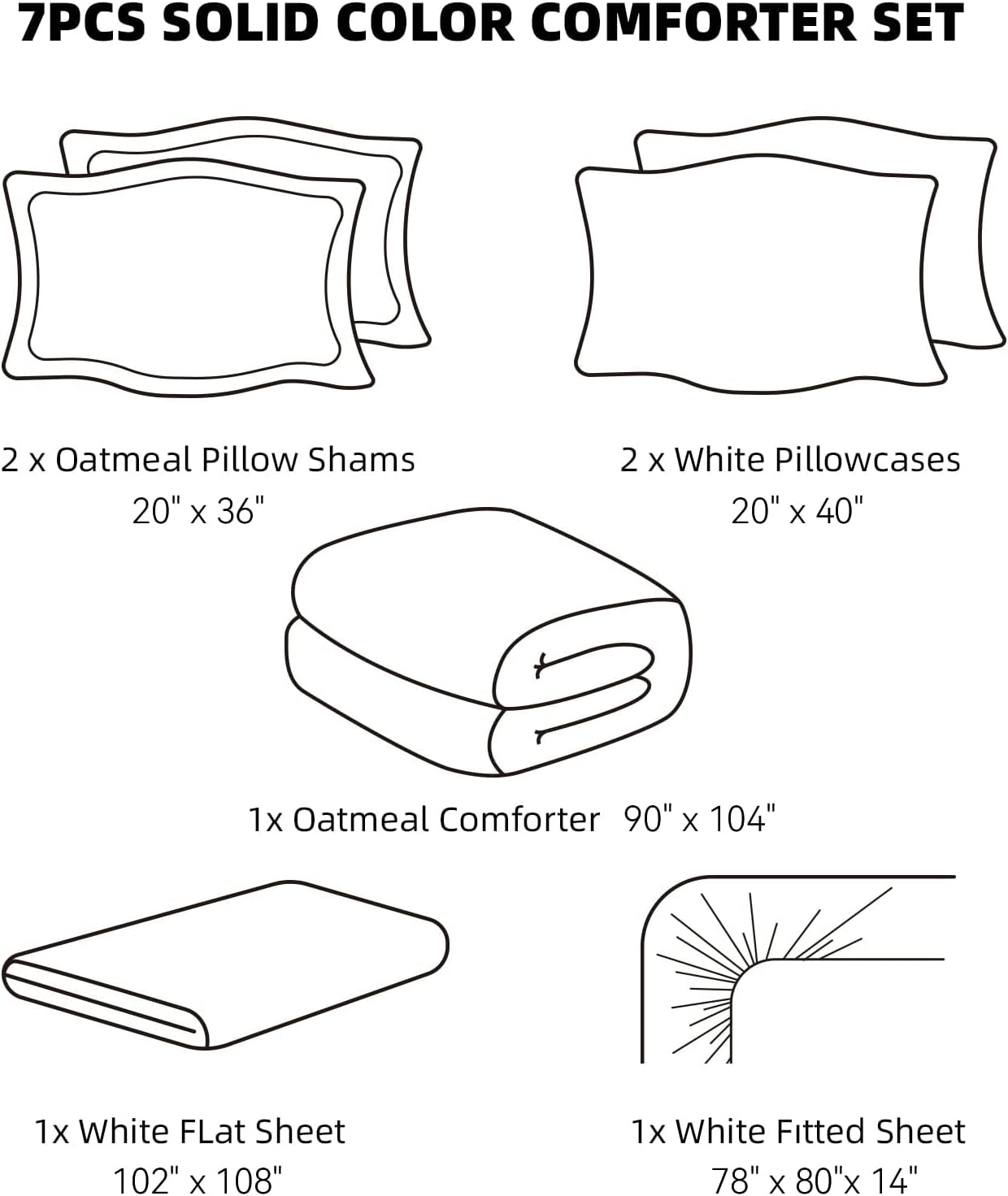 weigelia King Size Comforter Set 7 Pieces Oatmeal Comforter Set King Bed in a Bag Soft Fluffy Bedding Comforter with Sheets, Pillow Shams and Pillowcases for All Season