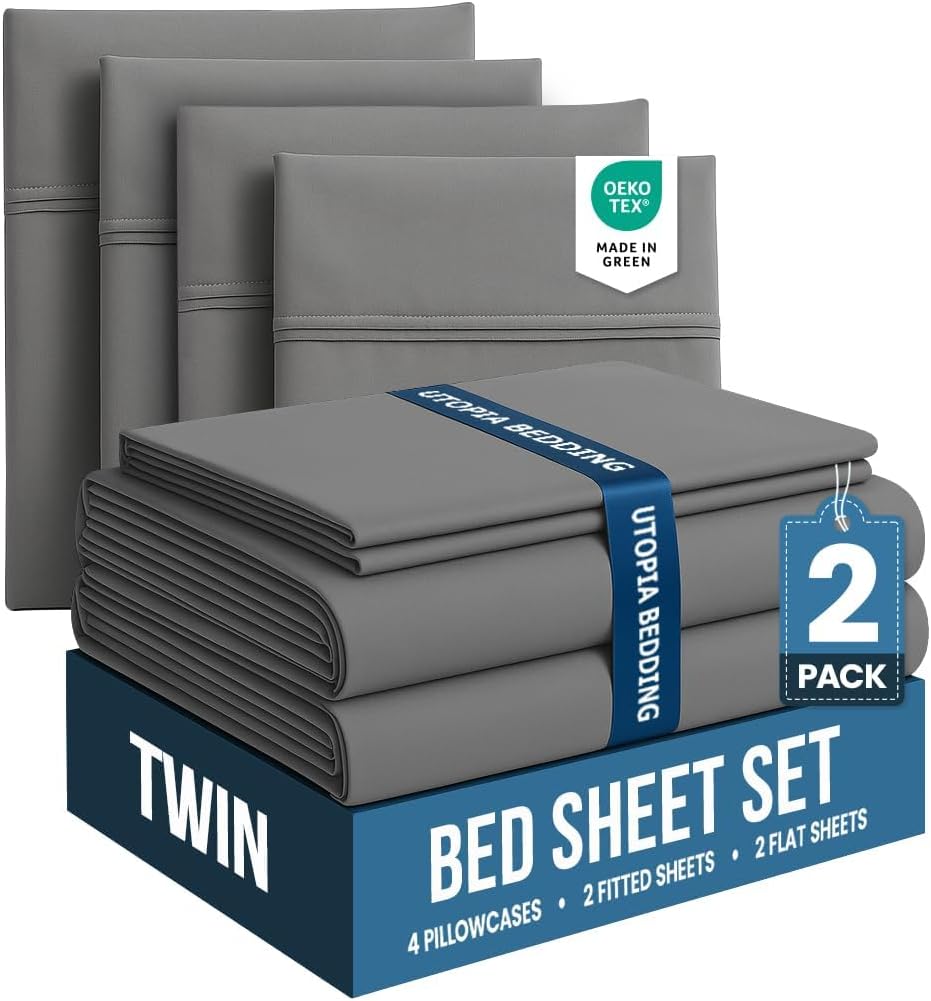 Utopia Bedding Queen Sheet Set – 4 Piece Bed Sheets for Queen Size Bed, Soft and Breathable Microfiber, Includes 1 Fitted Sheet, 1 Flat Sheet and 2 Pillowcases (Grey)