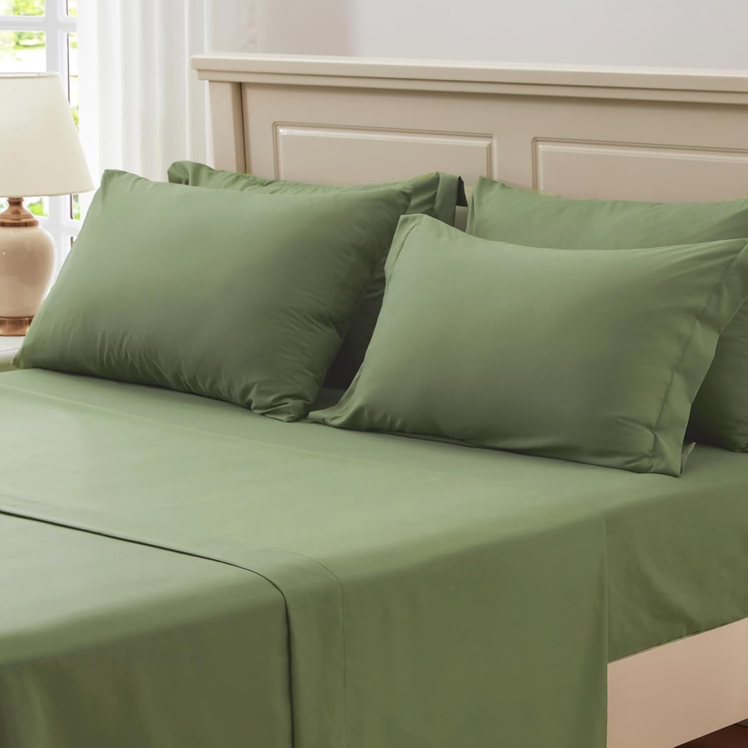 Zzlpp Queen Comforter Set 7 Pieces, Olive Green Seersucker Bed in a Bag with Comforter and Sheets, All Season Bedding Sets with 1 Comforter, 2 Pillow Shams, 2 Pillowcases, 1 Flat Sheet
