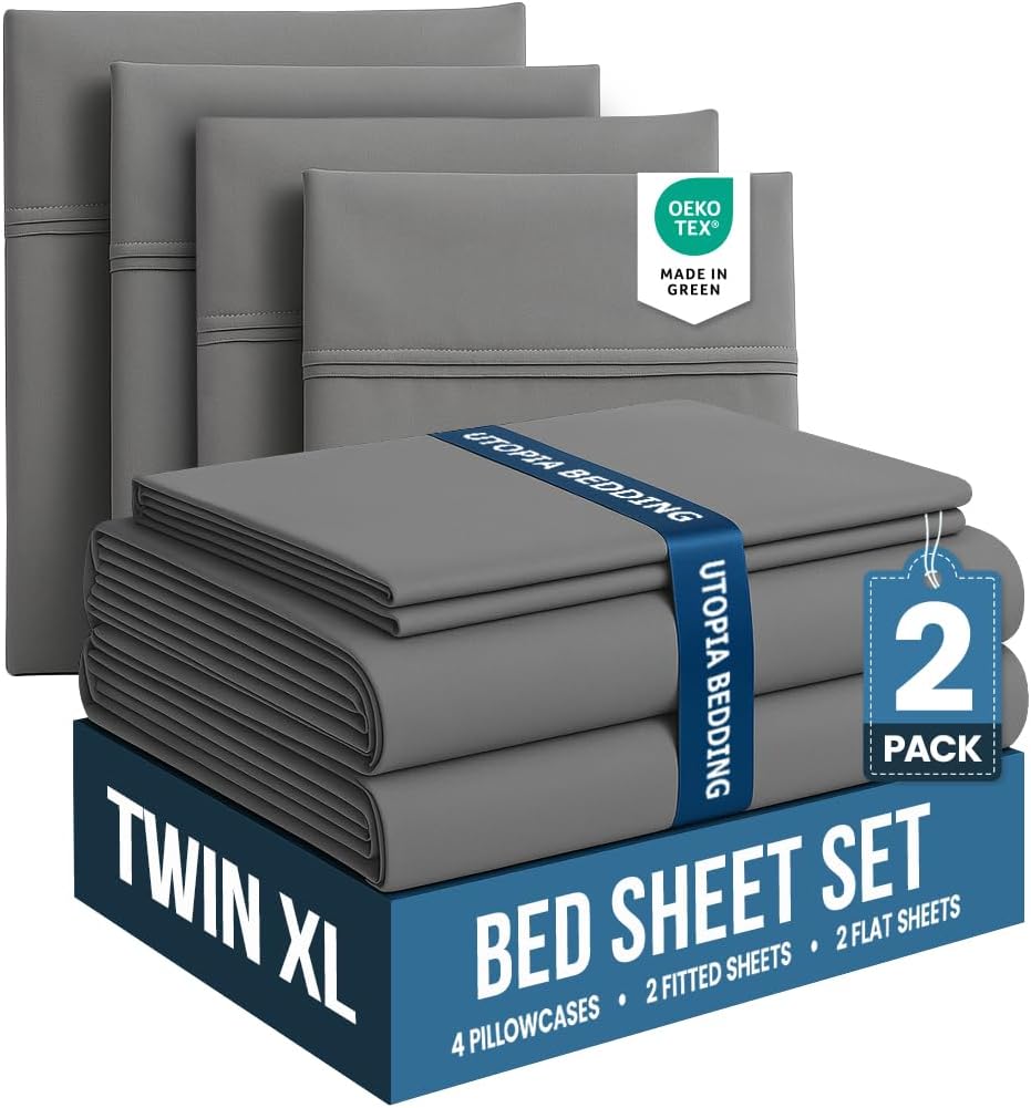 Utopia Bedding Queen Sheet Set – 4 Piece Bed Sheets for Queen Size Bed, Soft and Breathable Microfiber, Includes 1 Fitted Sheet, 1 Flat Sheet and 2 Pillowcases (Grey)