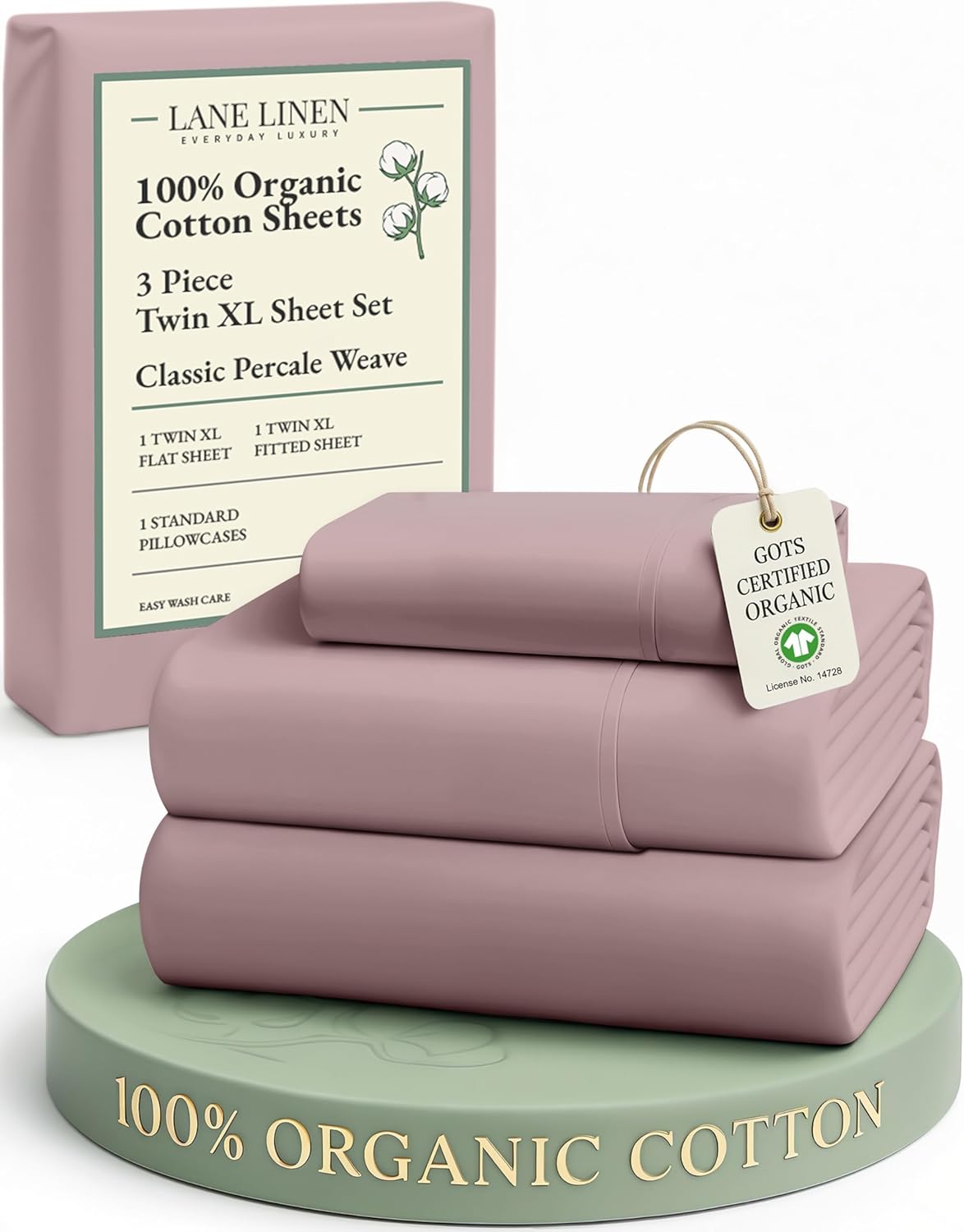 LANE LINEN 100% Organic Cotton King Size Sheets Set, Soft & Comfy All Season Breathable Sheets King Size, Percale Weave Fully Elasticized Eco Friendly Naturally Cooling King White Bed Sheets