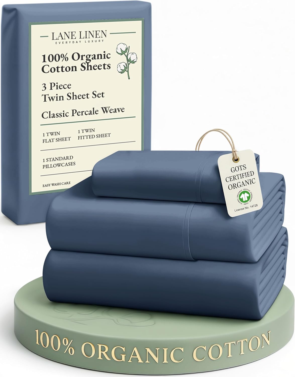 LANE LINEN 100% Organic Cotton King Size Sheets Set, Soft & Comfy All Season Breathable Sheets King Size, Percale Weave Fully Elasticized Eco Friendly Naturally Cooling King White Bed Sheets