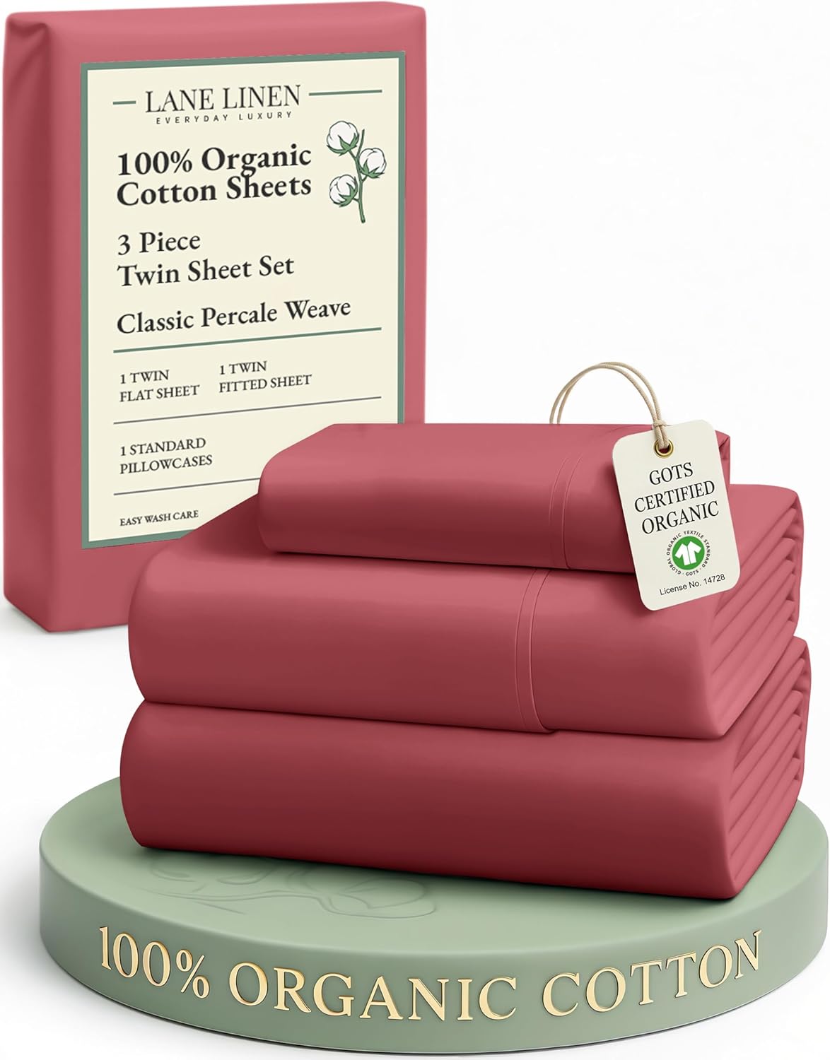 LANE LINEN 100% Organic Cotton King Size Sheets Set, Soft & Comfy All Season Breathable Sheets King Size, Percale Weave Fully Elasticized Eco Friendly Naturally Cooling King White Bed Sheets