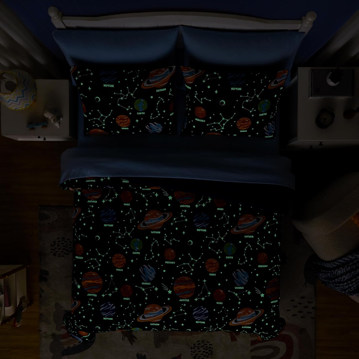 Twin Kids Comforter Set - 5 Pieces Twin Bedding Sets for Boys, Glow in The Dark Space Bed in A Bag with Sheets