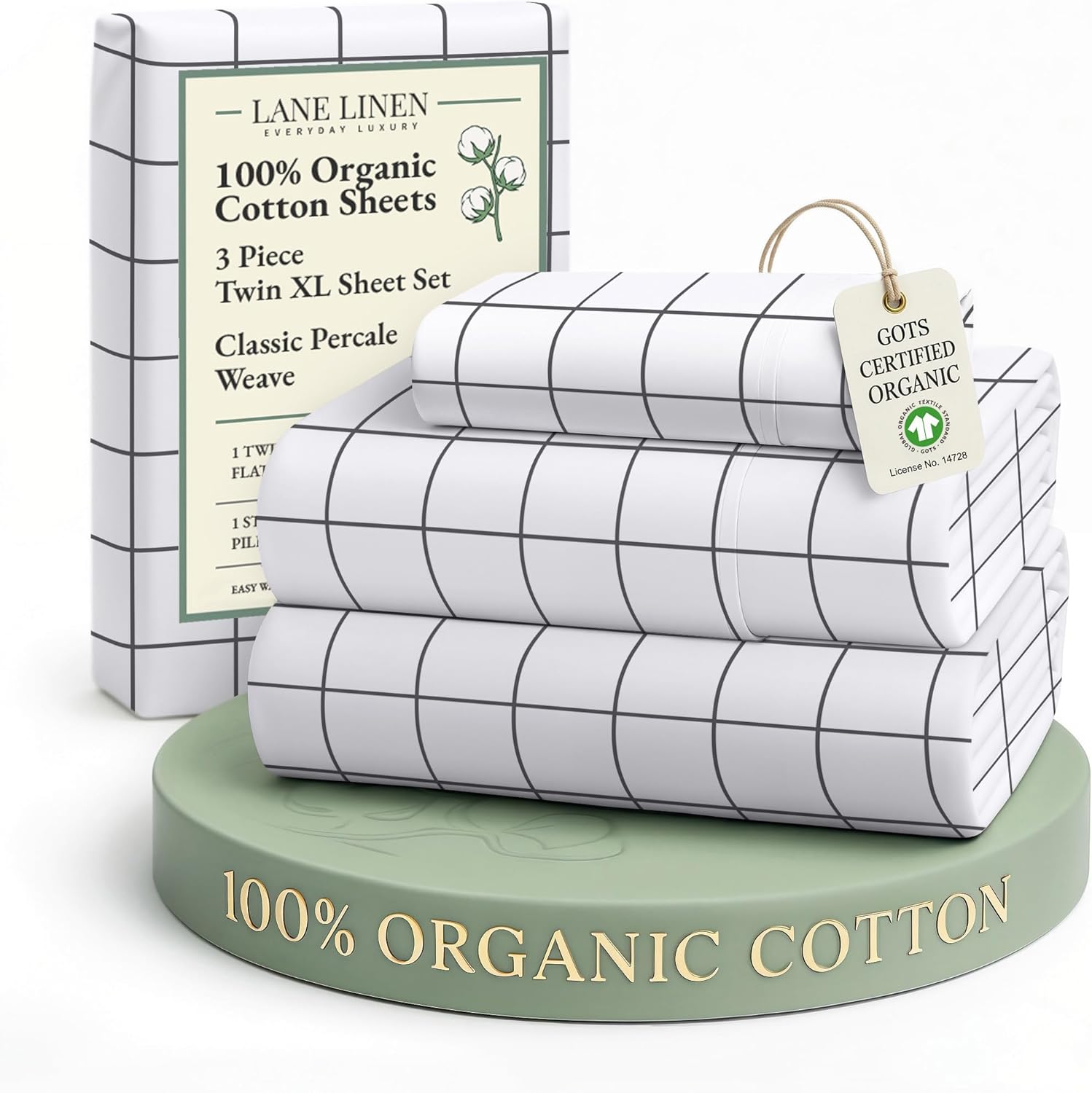 LANE LINEN 100% Organic Cotton King Size Sheets Set, Soft & Comfy All Season Breathable Sheets King Size, Percale Weave Fully Elasticized Eco Friendly Naturally Cooling King White Bed Sheets