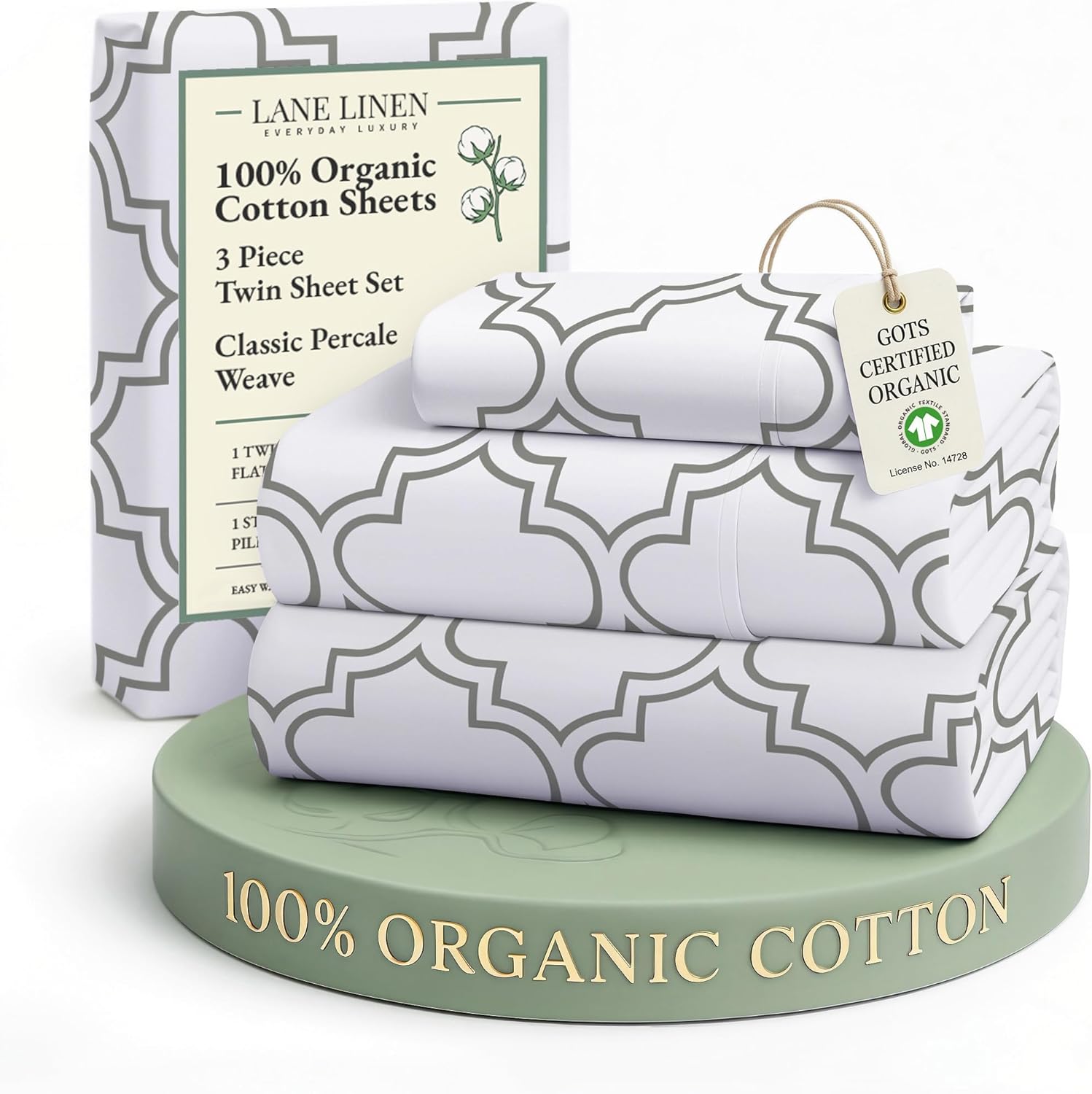 LANE LINEN 100% Organic Cotton King Size Sheets Set, Soft & Comfy All Season Breathable Sheets King Size, Percale Weave Fully Elasticized Eco Friendly Naturally Cooling King White Bed Sheets