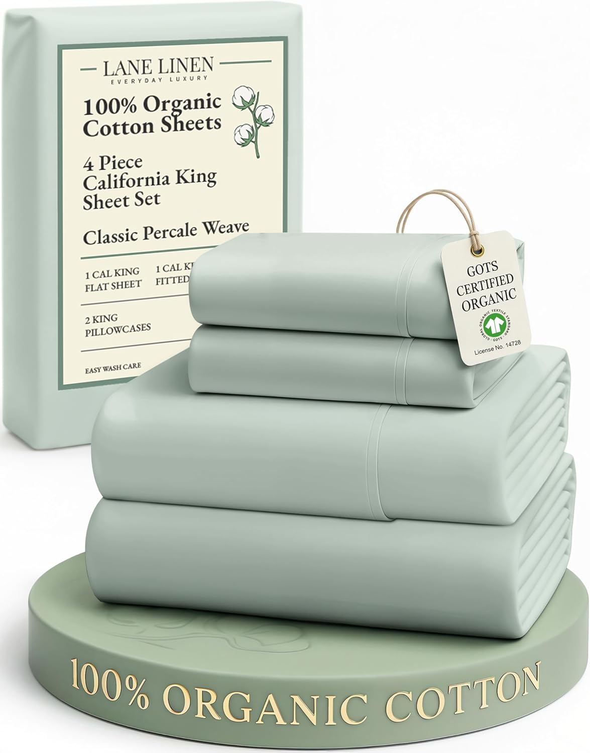 LANE LINEN 100% Organic Cotton King Size Sheets Set, Soft & Comfy All Season Breathable Sheets King Size, Percale Weave Fully Elasticized Eco Friendly Naturally Cooling King White Bed Sheets