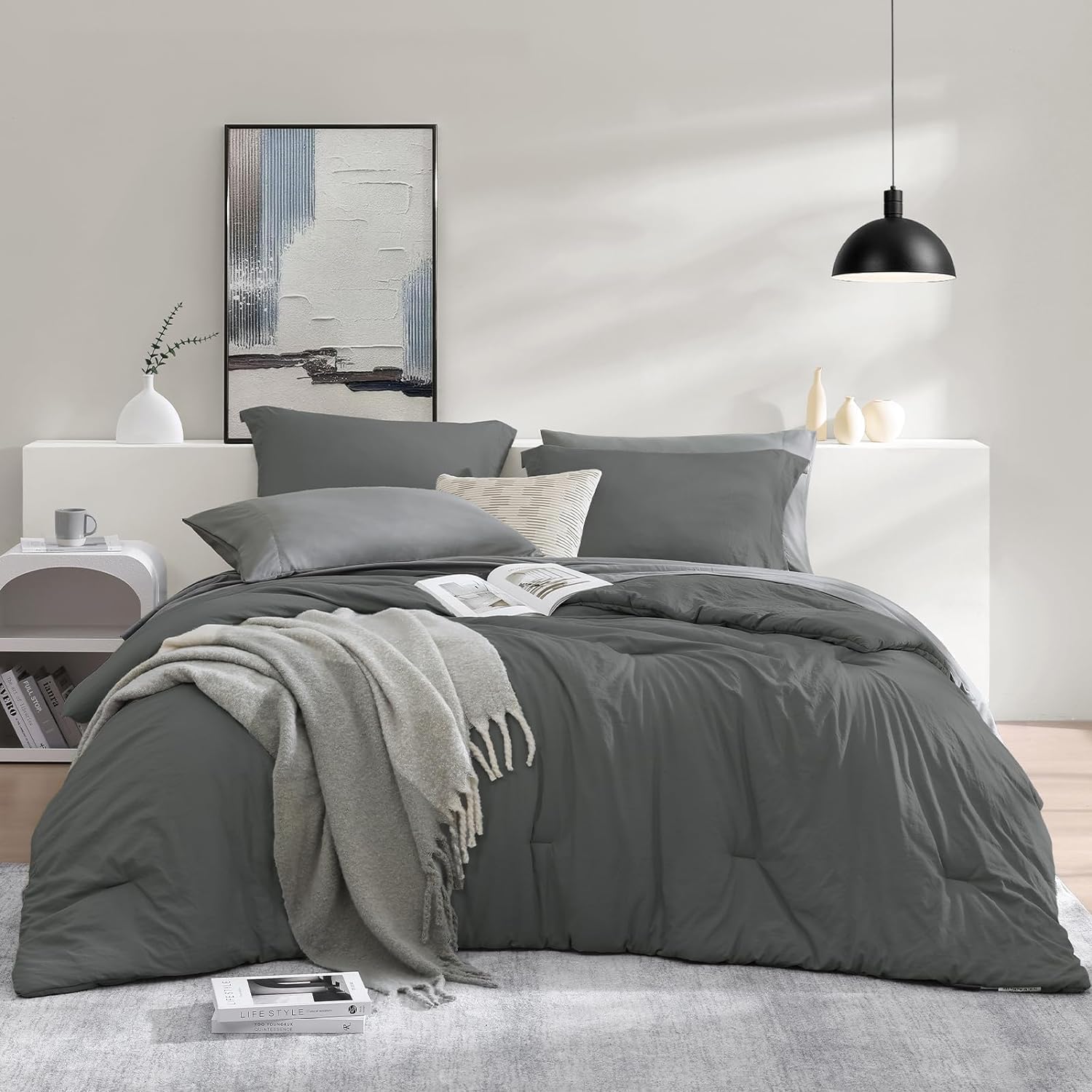 WRENSONGE Queen Comforter Set - 7 Pieces Sage Green Soft Bed in a Bag Queen with Fitted Sheet, Flat Sheet, 2 Pillow Shams, and 2 Pillowcases- Warm Bedding Sets Queen for All Season