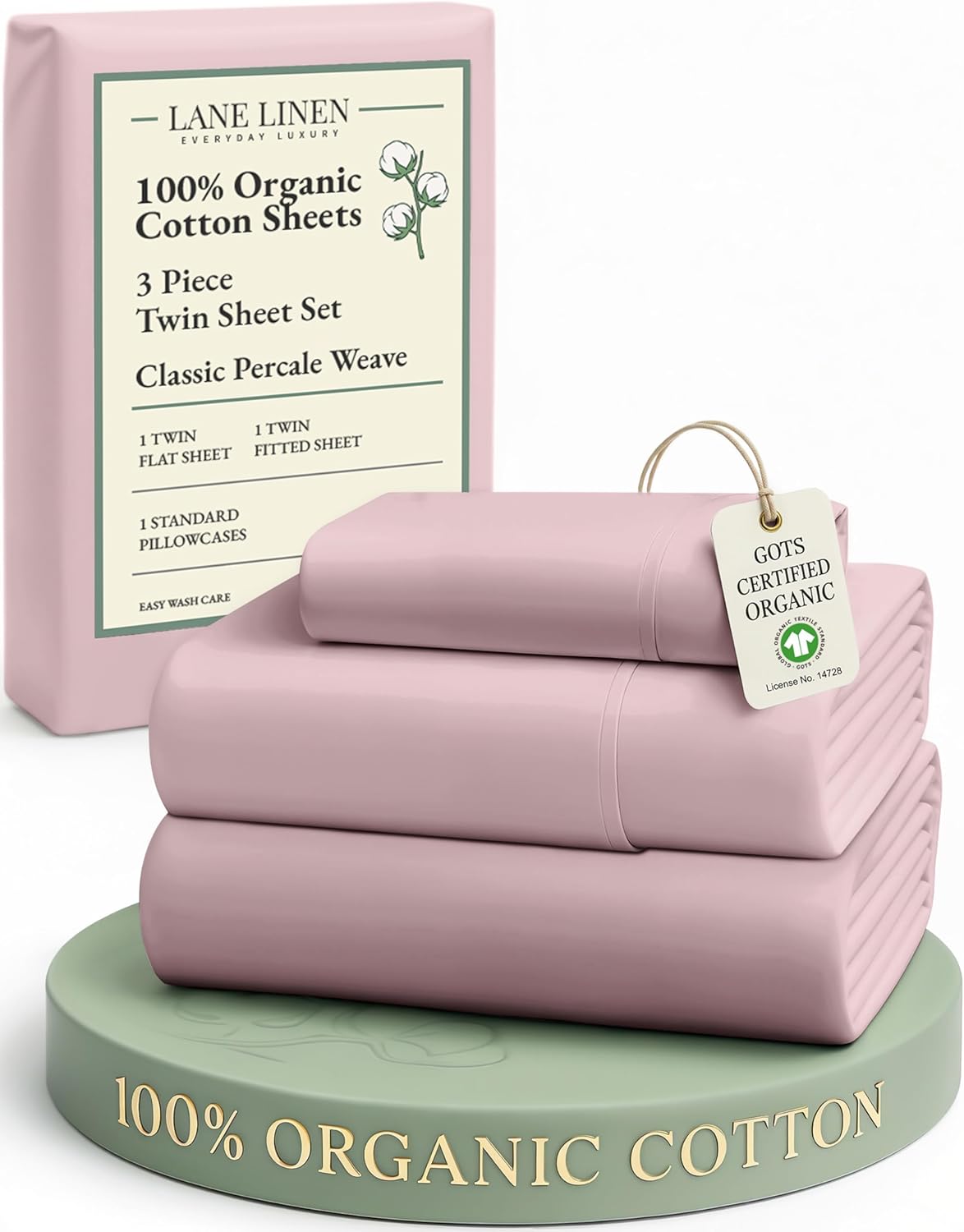 LANE LINEN 100% Organic Cotton King Size Sheets Set, Soft & Comfy All Season Breathable Sheets King Size, Percale Weave Fully Elasticized Eco Friendly Naturally Cooling King White Bed Sheets