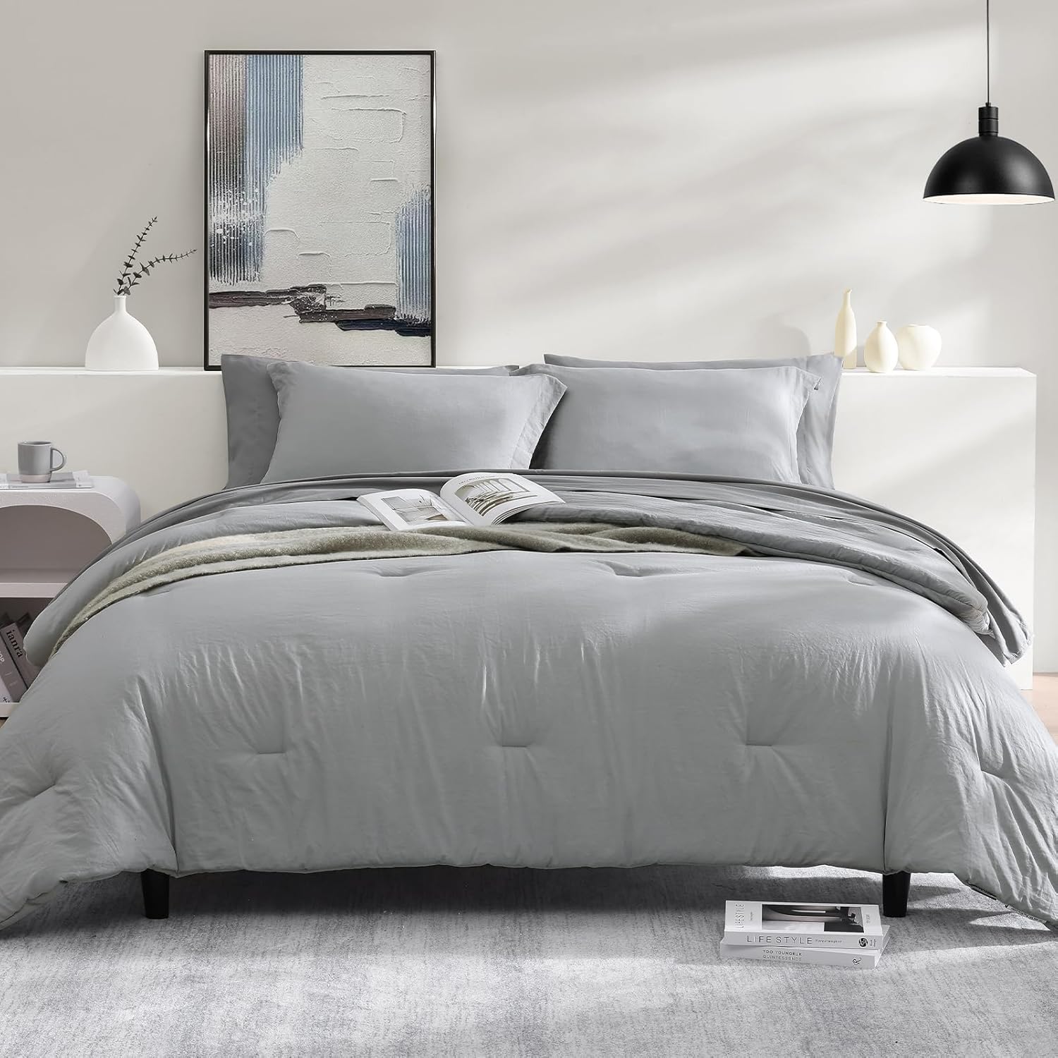 WRENSONGE Queen Comforter Set - 7 Pieces Sage Green Soft Bed in a Bag Queen with Fitted Sheet, Flat Sheet, 2 Pillow Shams, and 2 Pillowcases- Warm Bedding Sets Queen for All Season