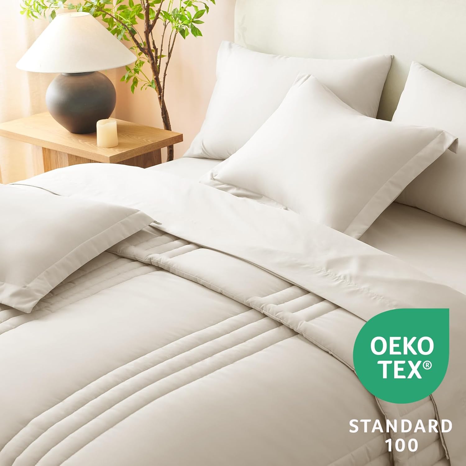 CozyLux Full Size Comforter Sets - 7 Pieces Bed in a Bag Beige Comforters Full Size Bed Set, Soft Bedding Set with All Seasons Comforter, Sheets, Pillowcases & Shams