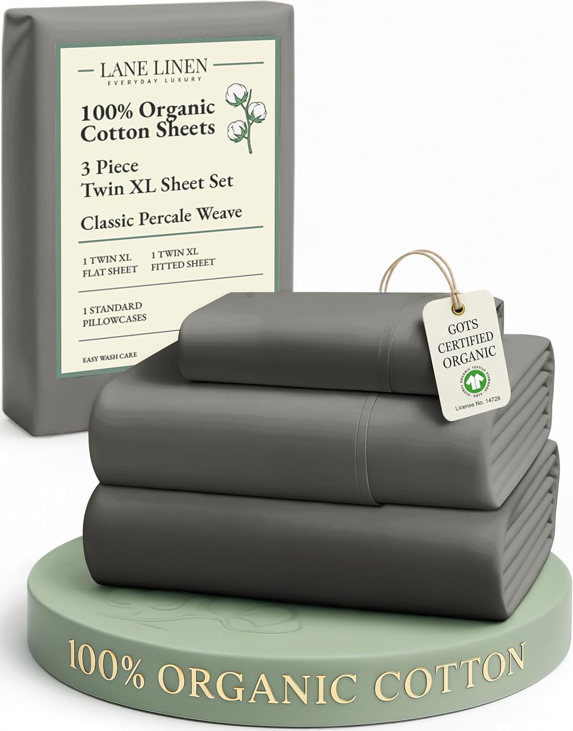 LANE LINEN 100% Organic Cotton King Size Sheets Set, Soft & Comfy All Season Breathable Sheets King Size, Percale Weave Fully Elasticized Eco Friendly Naturally Cooling King White Bed Sheets