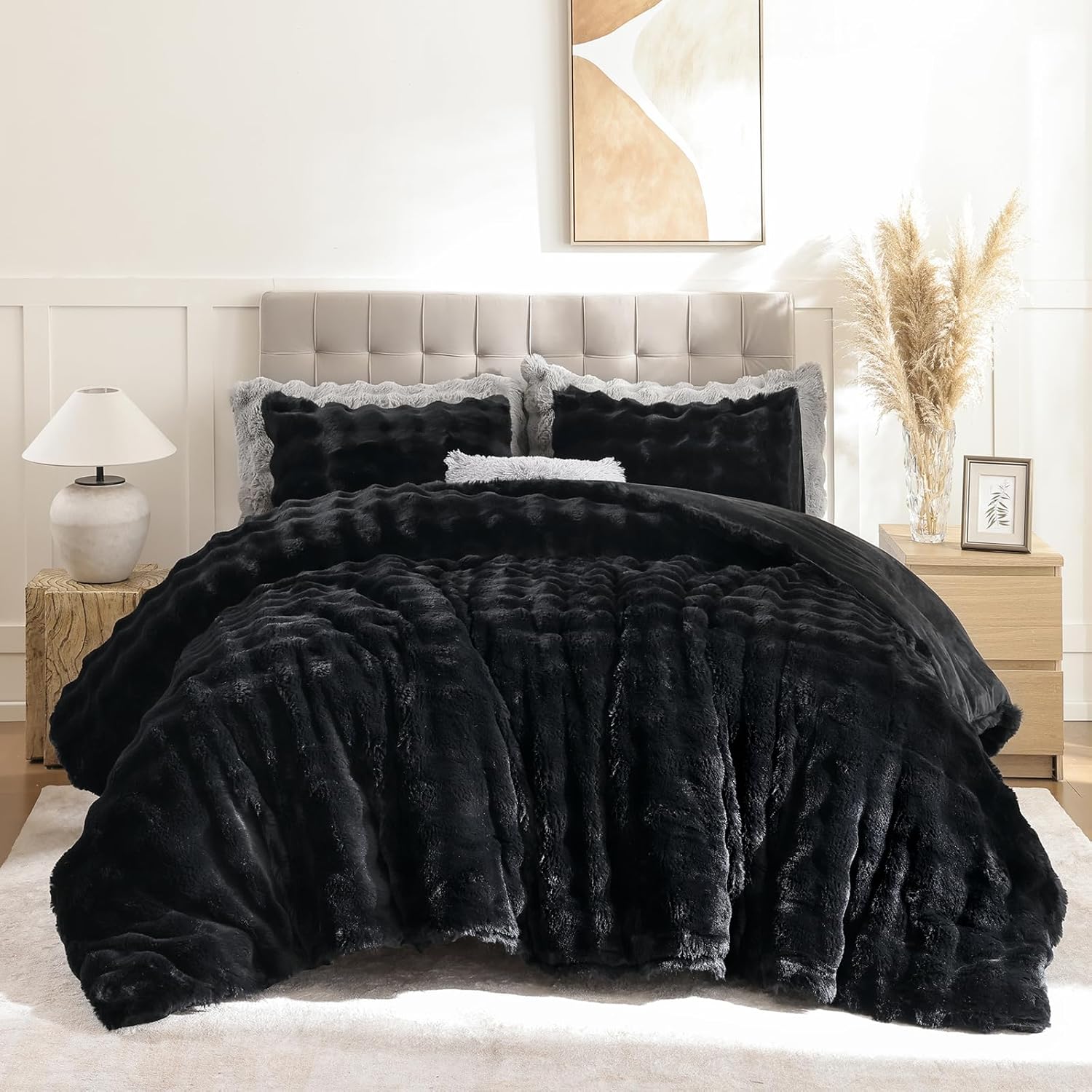 YIKUSH Light Gray Comforter Set King – Ultra Soft & Warm Faux Fur Comforter for Winter, Elegant Fluffy Comforter King Set with Pillowcases, Cozy Gray Bedding Set