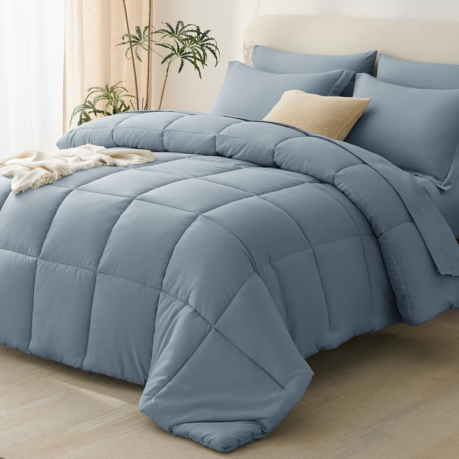 CozyLux Navy Blue Queen Comforter Set with Sheets - 7 Pieces Bed in a Bag Queen Bedding Sets, All Season Soft 7PC Bed Set with Navy Comforter, Flat Sheet, Fitted Sheet, Pillowcases & Pillow Shams