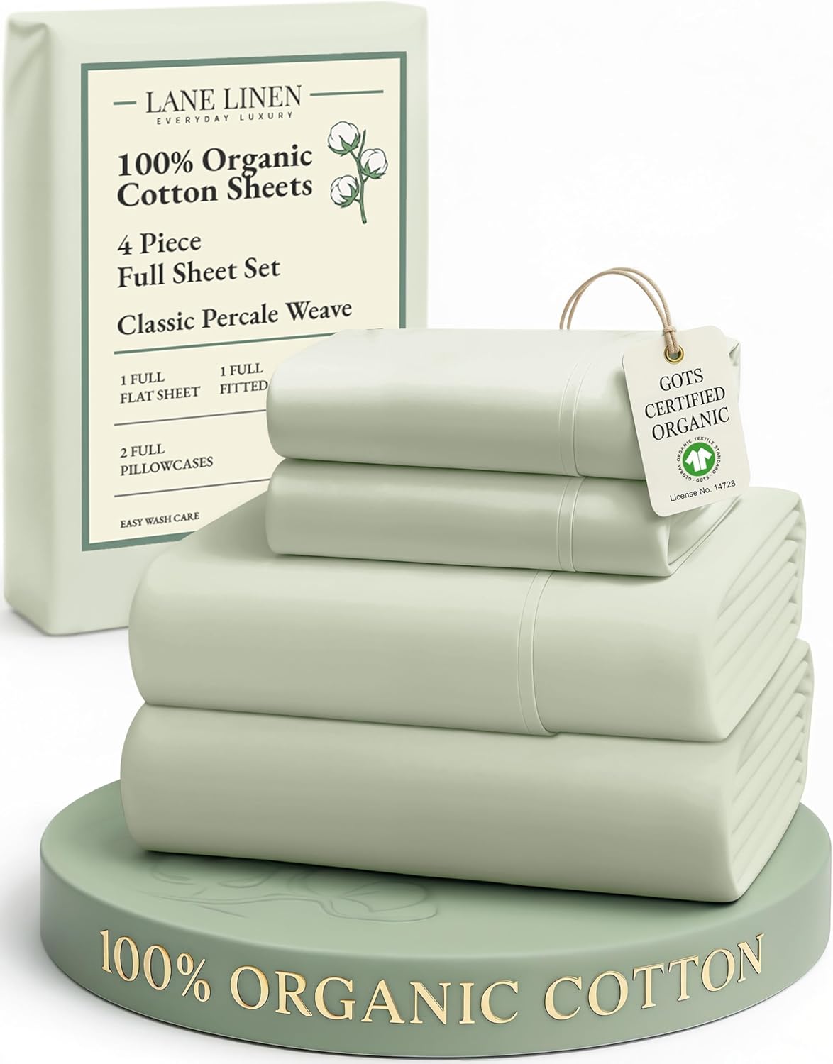 LANE LINEN 100% Organic Cotton King Size Sheets Set, Soft & Comfy All Season Breathable Sheets King Size, Percale Weave Fully Elasticized Eco Friendly Naturally Cooling King White Bed Sheets