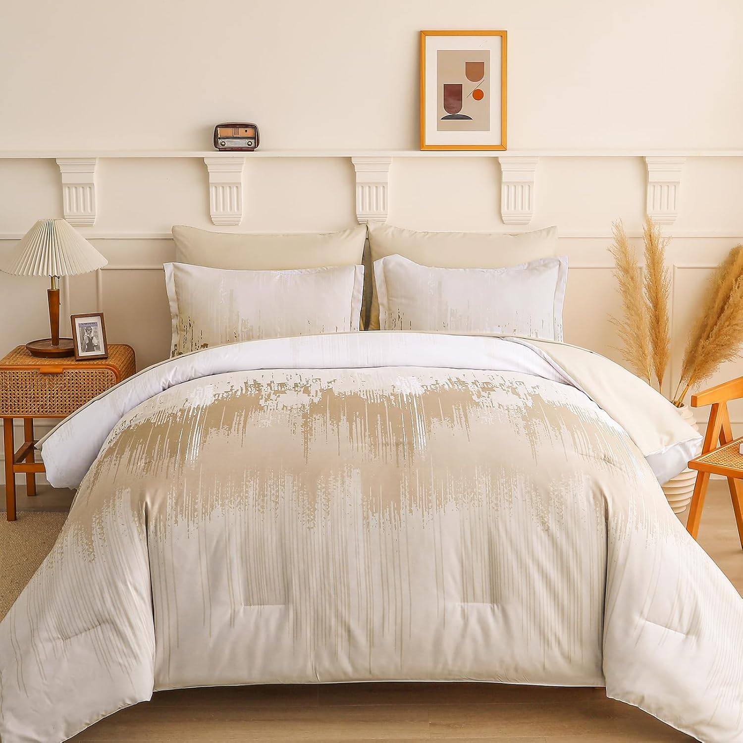 WONGS BEDDING Comforter Set King, Thanksgiving Burnt Orange 7 Pieces Bed in a Bag Abstract Gradient Soft Microfiber Fall Terracotta Bedding Set with Flat Sheet, Fitted Sheet, Pillow Shams, Pillowcases