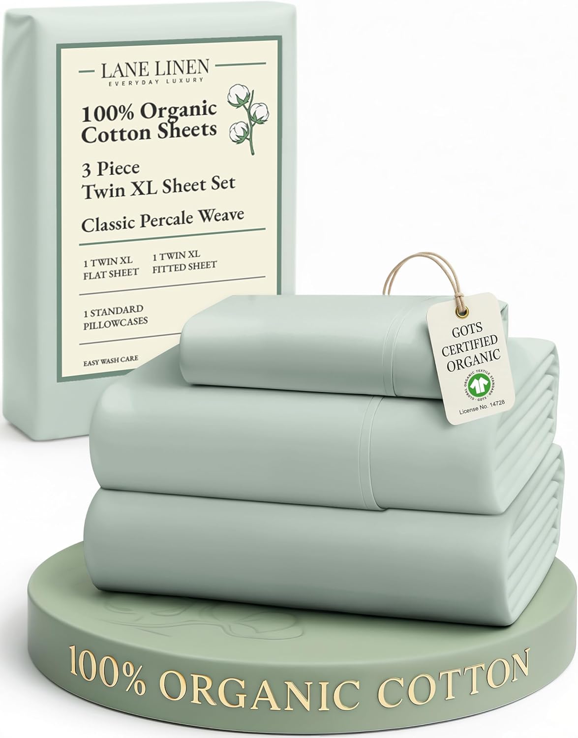 LANE LINEN 100% Organic Cotton King Size Sheets Set, Soft & Comfy All Season Breathable Sheets King Size, Percale Weave Fully Elasticized Eco Friendly Naturally Cooling King White Bed Sheets