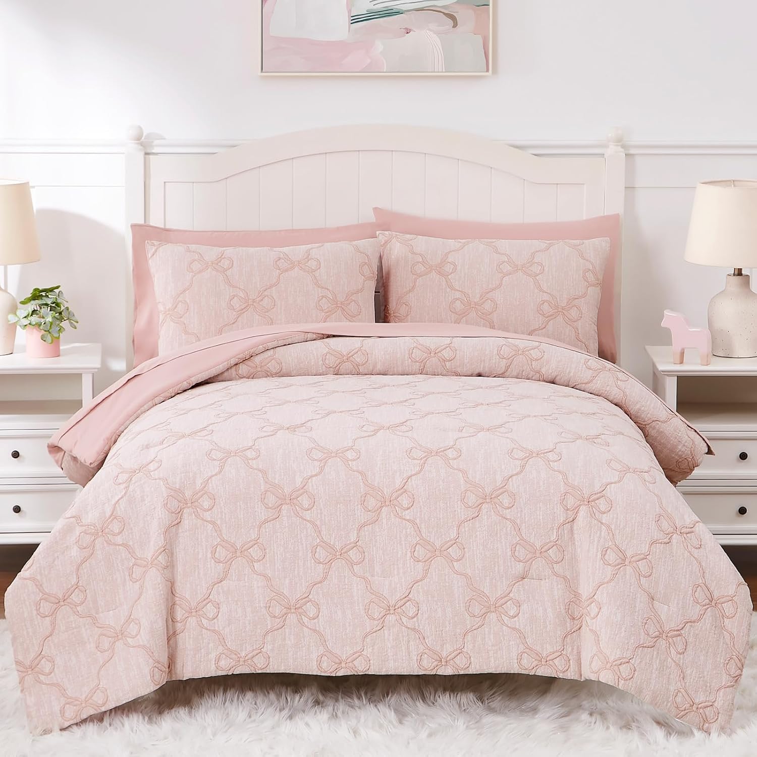 Full Size Comforter Sets with Sheets for Girls-7 Pieces Full Size Bedding Sets with Pink Comforter, Sheets, Pillowcases & Shams for Kids (Pink Gold Heart, 76" X 86")