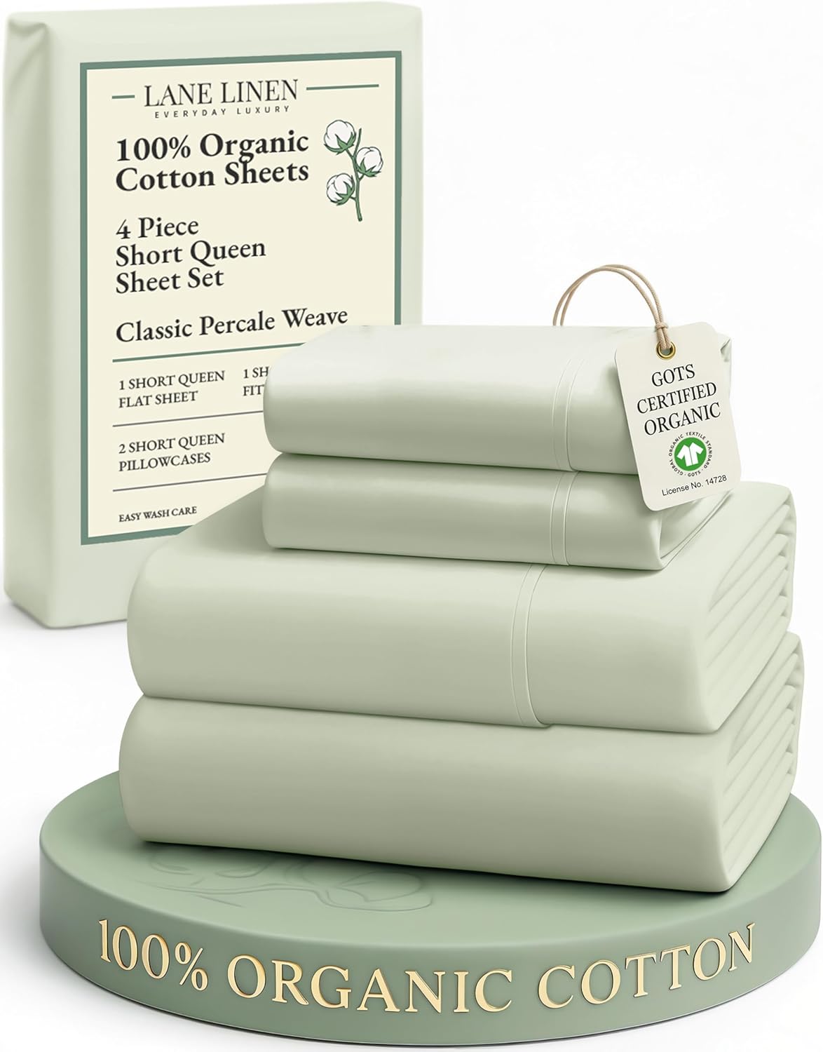 LANE LINEN 100% Organic Cotton King Size Sheets Set, Soft & Comfy All Season Breathable Sheets King Size, Percale Weave Fully Elasticized Eco Friendly Naturally Cooling King White Bed Sheets