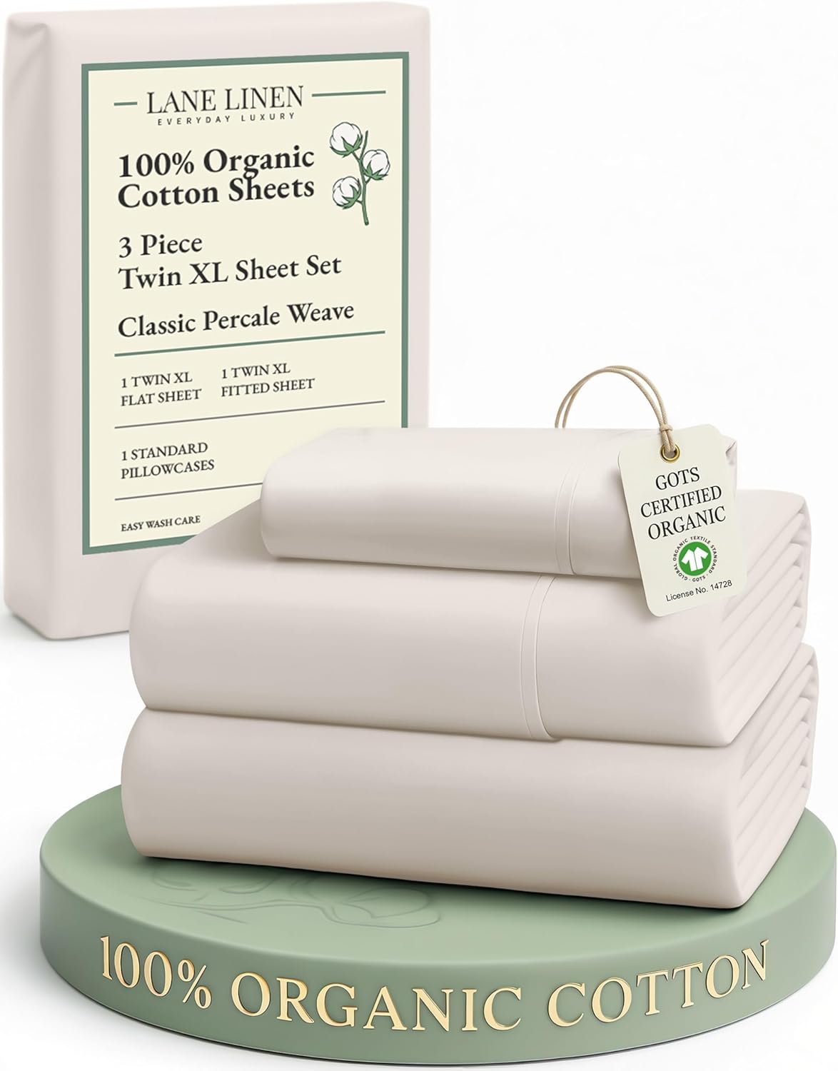 LANE LINEN 100% Organic Cotton King Size Sheets Set, Soft & Comfy All Season Breathable Sheets King Size, Percale Weave Fully Elasticized Eco Friendly Naturally Cooling King White Bed Sheets
