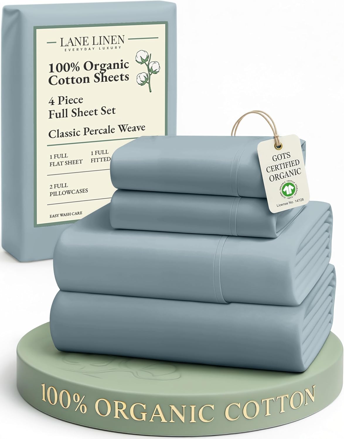 LANE LINEN 100% Organic Cotton King Size Sheets Set, Soft & Comfy All Season Breathable Sheets King Size, Percale Weave Fully Elasticized Eco Friendly Naturally Cooling King White Bed Sheets