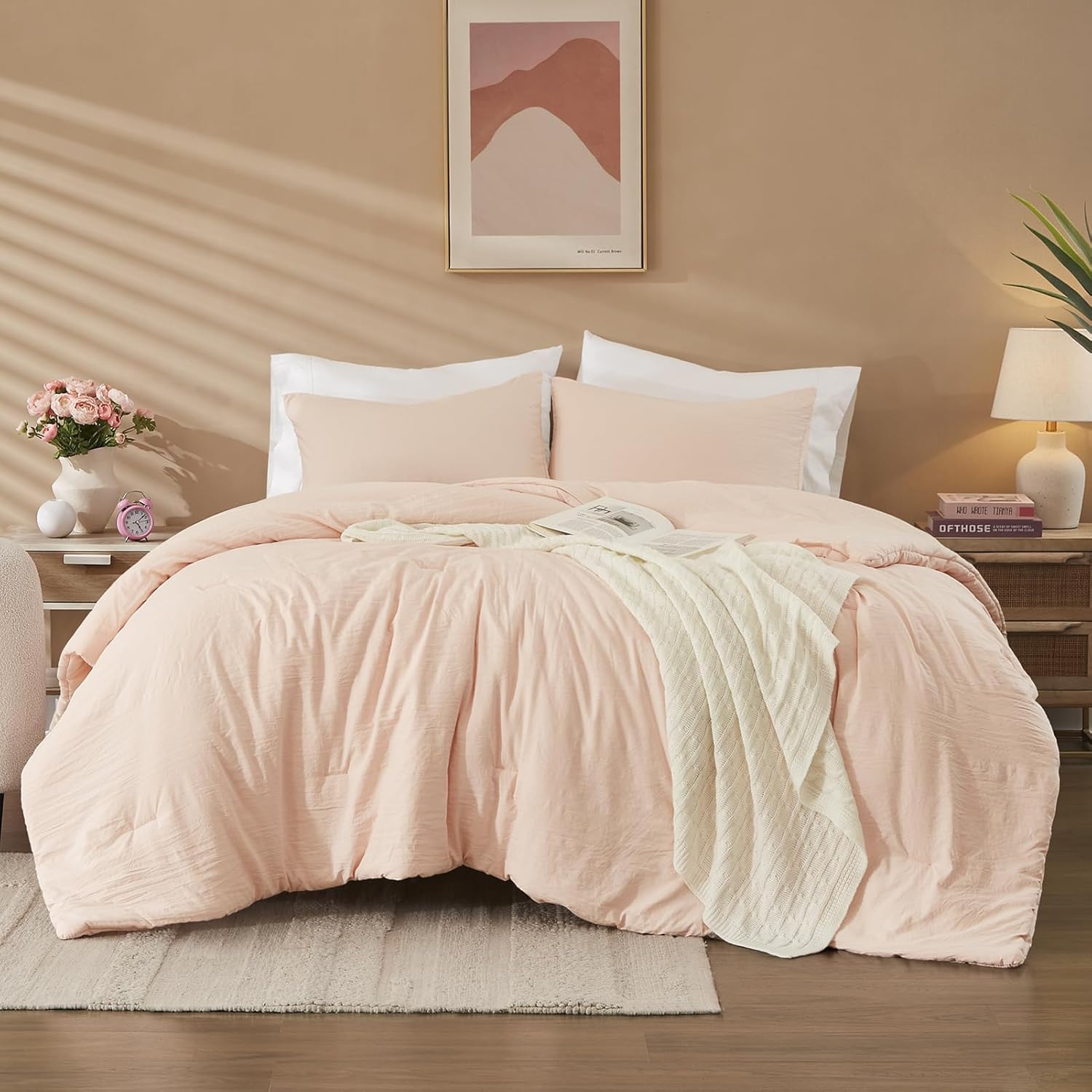 WRENSONGE King Size Comforter Set - 3 Pieces Prewashed Burnt Orange Soft Lightweight Bedding for All Seasons,Fluffy Down Alternative Comforter King Size with 2 Pillow Shams