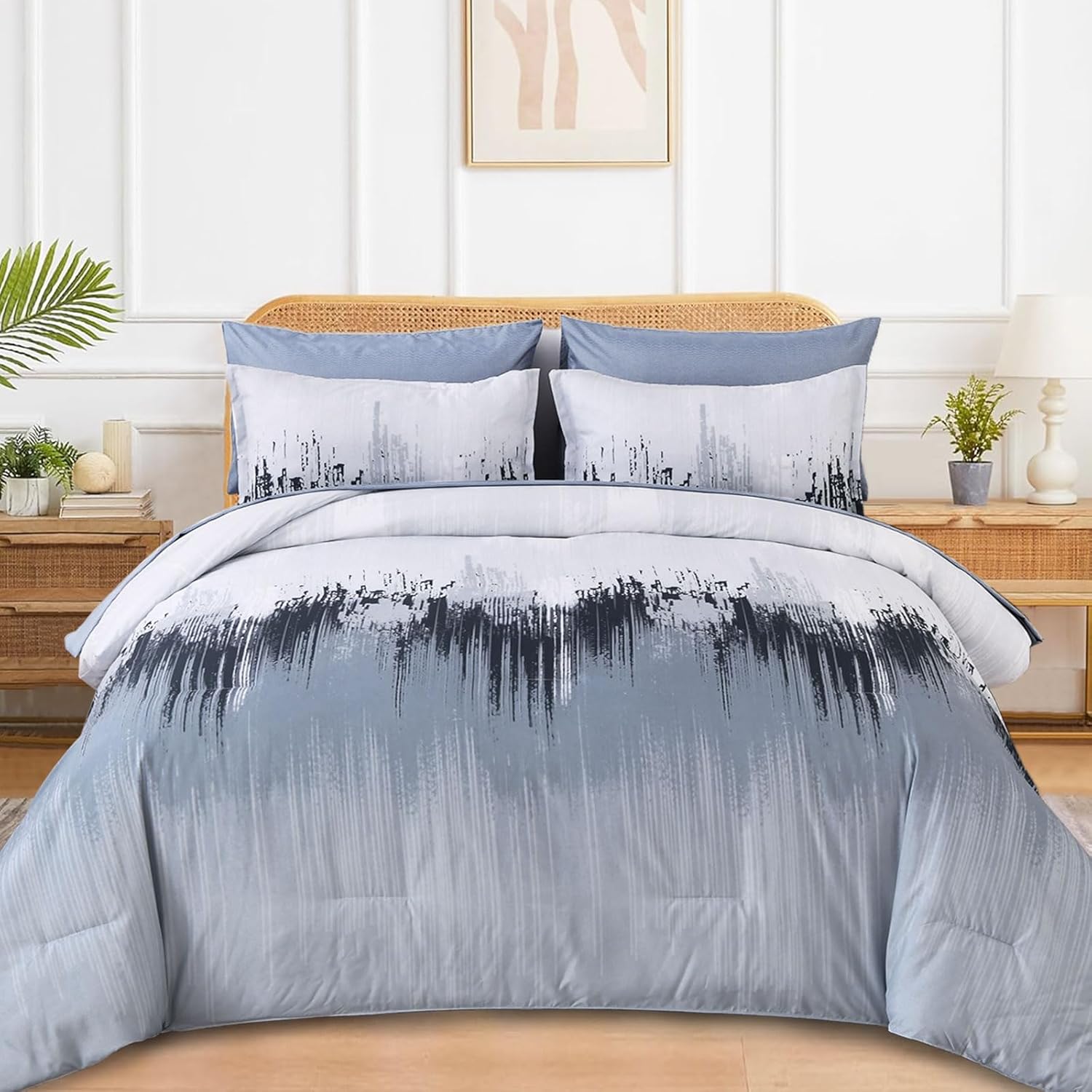 WONGS BEDDING Comforter Set King, Thanksgiving Burnt Orange 7 Pieces Bed in a Bag Abstract Gradient Soft Microfiber Fall Terracotta Bedding Set with Flat Sheet, Fitted Sheet, Pillow Shams, Pillowcases