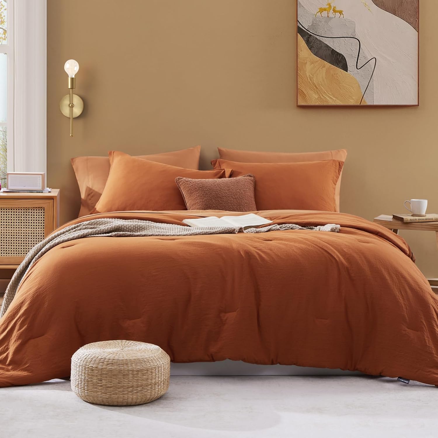 WRENSONGE Queen Comforter Set - 7 Pieces Sage Green Soft Bed in a Bag Queen with Fitted Sheet, Flat Sheet, 2 Pillow Shams, and 2 Pillowcases- Warm Bedding Sets Queen for All Season