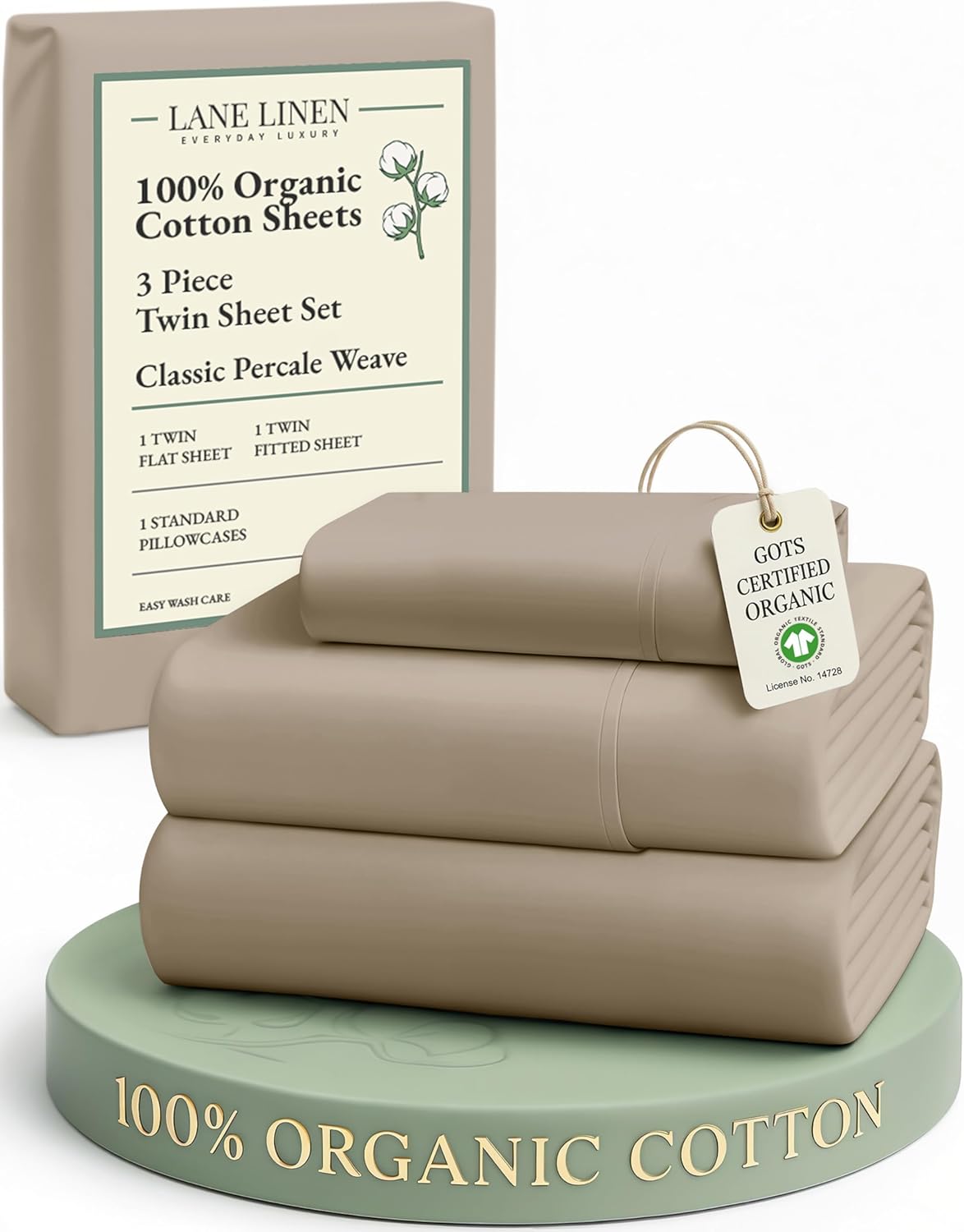 LANE LINEN 100% Organic Cotton King Size Sheets Set, Soft & Comfy All Season Breathable Sheets King Size, Percale Weave Fully Elasticized Eco Friendly Naturally Cooling King White Bed Sheets