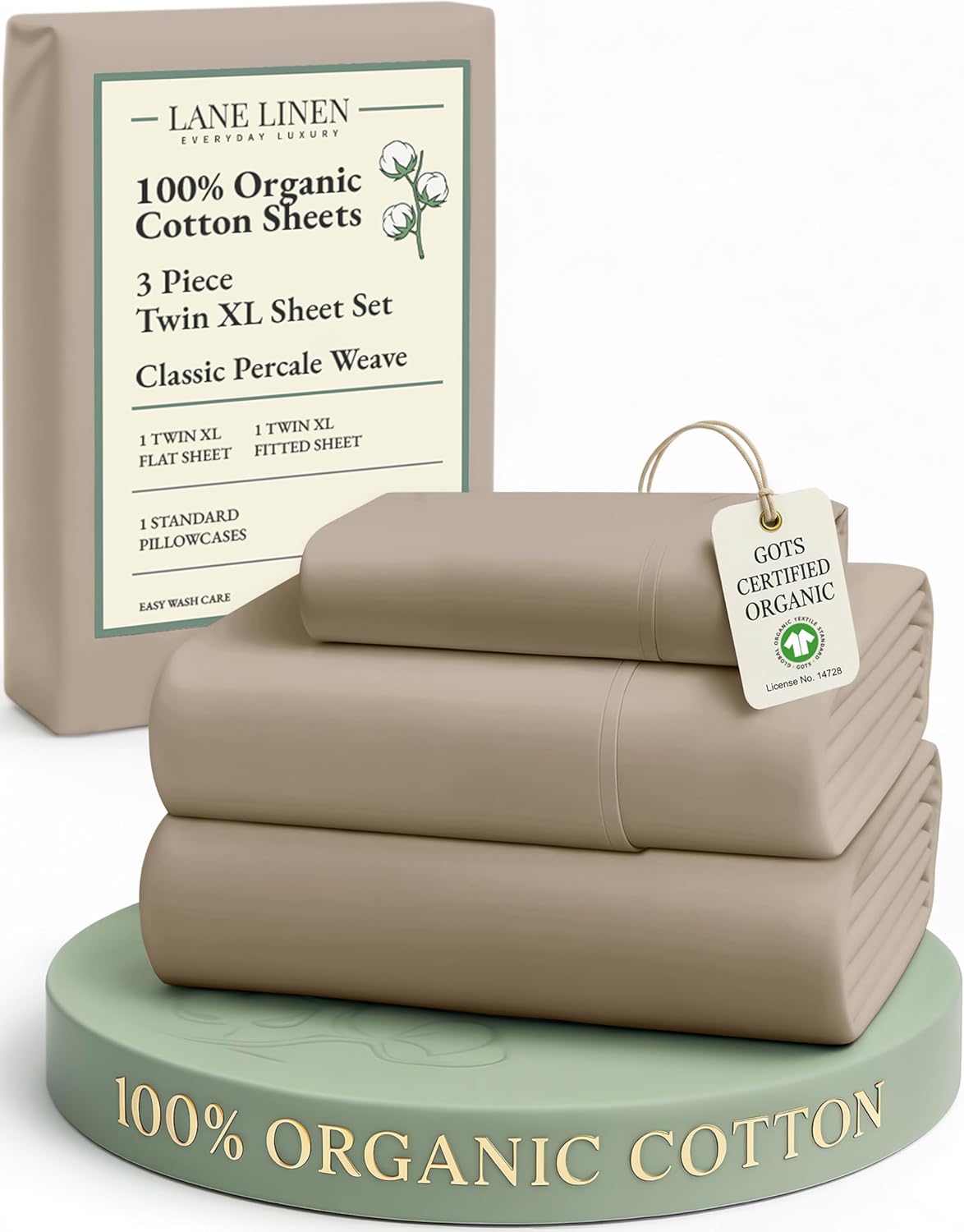 LANE LINEN 100% Organic Cotton King Size Sheets Set, Soft & Comfy All Season Breathable Sheets King Size, Percale Weave Fully Elasticized Eco Friendly Naturally Cooling King White Bed Sheets