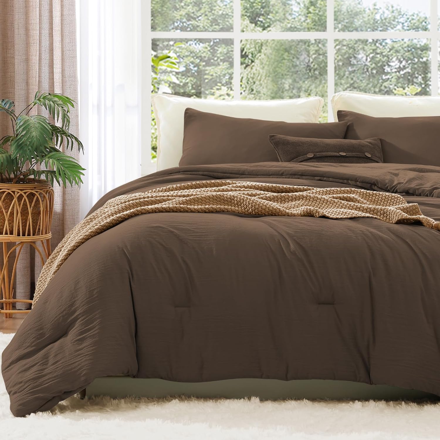 WRENSONGE King Size Comforter Set - 3 Pieces Prewashed Burnt Orange Soft Lightweight Bedding for All Seasons,Fluffy Down Alternative Comforter King Size with 2 Pillow Shams