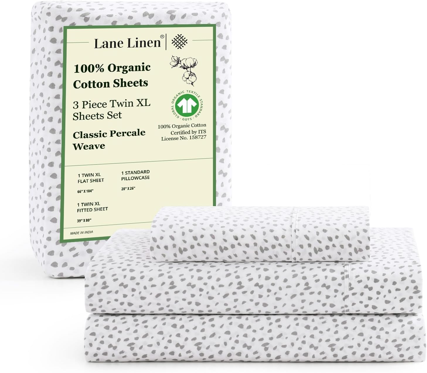 LANE LINEN 100% Organic Cotton King Size Sheets Set, Soft & Comfy All Season Breathable Sheets King Size, Percale Weave Fully Elasticized Eco Friendly Naturally Cooling King White Bed Sheets