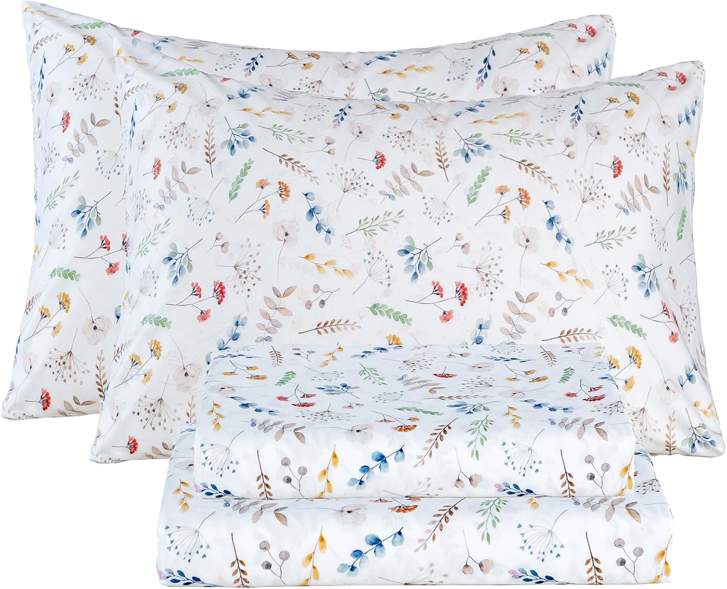 Bedlifes Queen Sheet Set Ultra Soft Breathable Silky Flower Bed Sheets Deep Pocket 100% Microfiber Bedding Sheets 4 Piece Queen Size Floral Spring