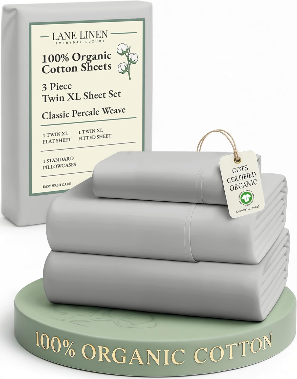 LANE LINEN 100% Organic Cotton King Size Sheets Set, Soft & Comfy All Season Breathable Sheets King Size, Percale Weave Fully Elasticized Eco Friendly Naturally Cooling King White Bed Sheets