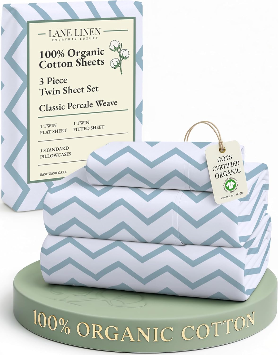 LANE LINEN 100% Organic Cotton King Size Sheets Set, Soft & Comfy All Season Breathable Sheets King Size, Percale Weave Fully Elasticized Eco Friendly Naturally Cooling King White Bed Sheets