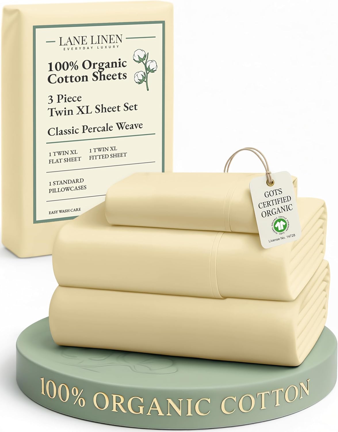 LANE LINEN 100% Organic Cotton King Size Sheets Set, Soft & Comfy All Season Breathable Sheets King Size, Percale Weave Fully Elasticized Eco Friendly Naturally Cooling King White Bed Sheets