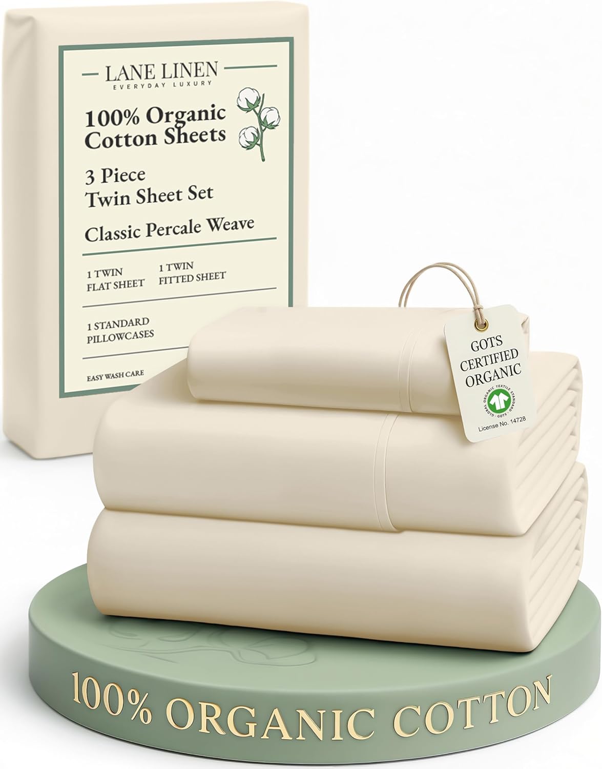 LANE LINEN 100% Organic Cotton King Size Sheets Set, Soft & Comfy All Season Breathable Sheets King Size, Percale Weave Fully Elasticized Eco Friendly Naturally Cooling King White Bed Sheets