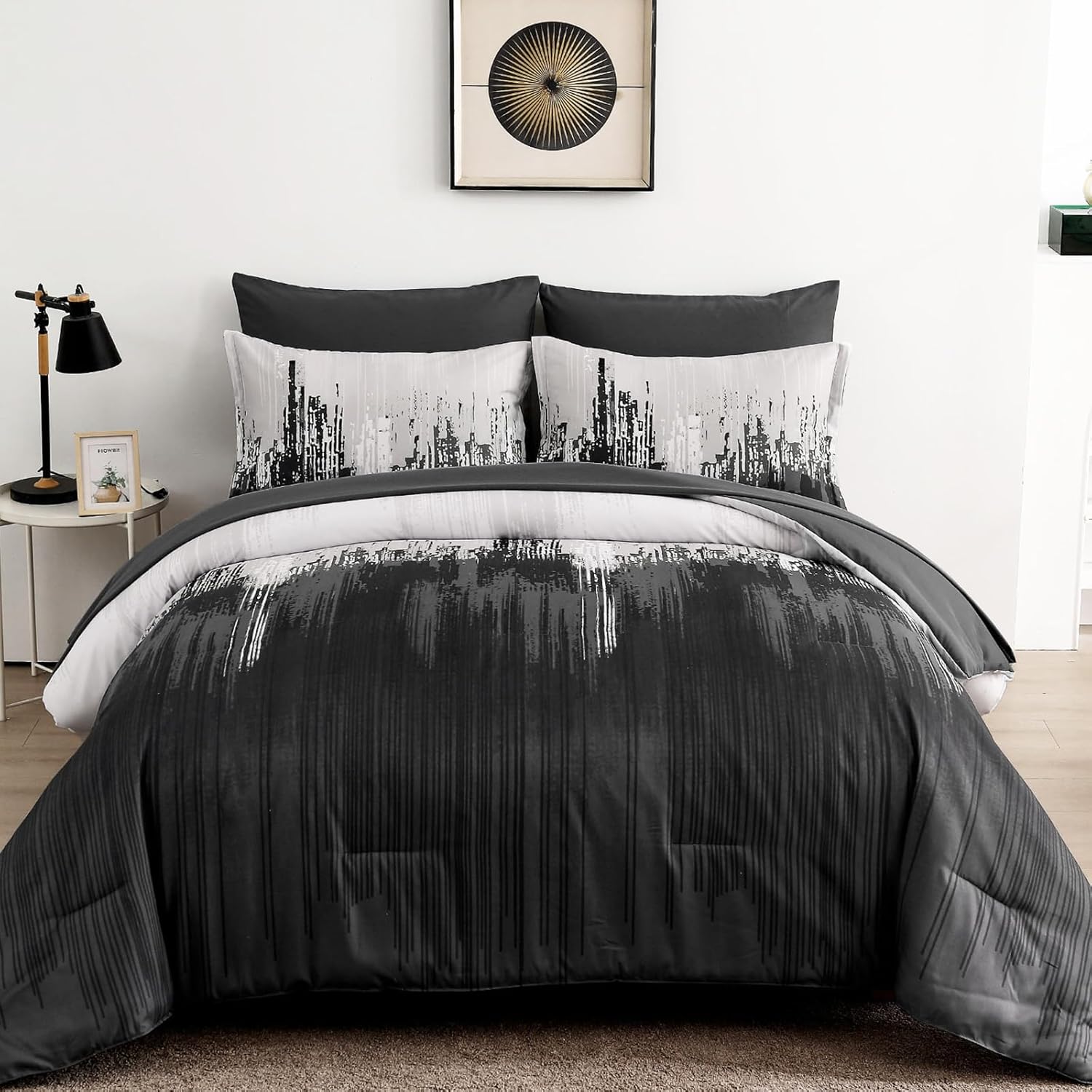 WONGS BEDDING Comforter Set King, Thanksgiving Burnt Orange 7 Pieces Bed in a Bag Abstract Gradient Soft Microfiber Fall Terracotta Bedding Set with Flat Sheet, Fitted Sheet, Pillow Shams, Pillowcases