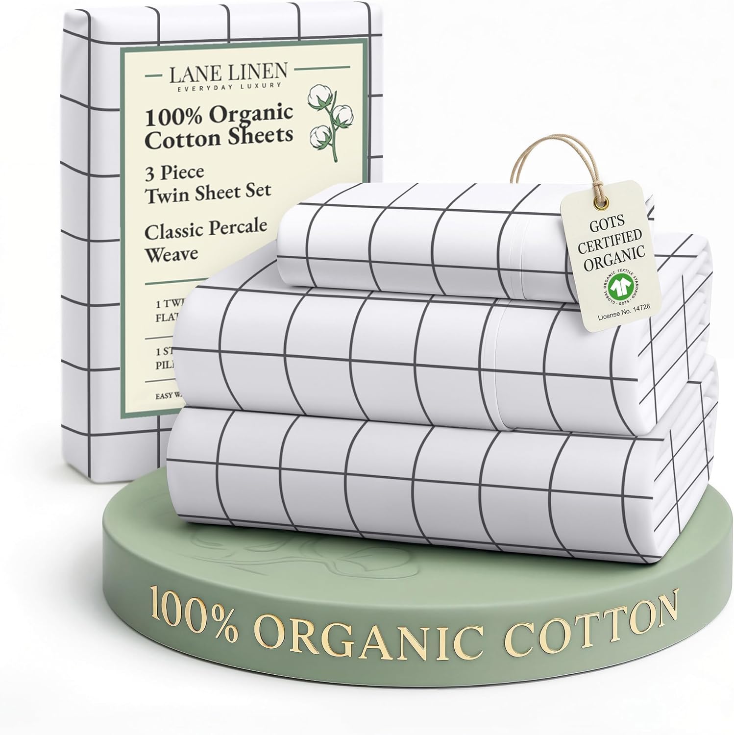 LANE LINEN 100% Organic Cotton King Size Sheets Set, Soft & Comfy All Season Breathable Sheets King Size, Percale Weave Fully Elasticized Eco Friendly Naturally Cooling King White Bed Sheets