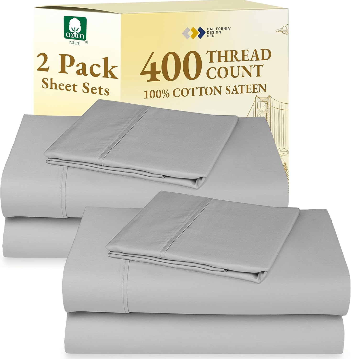 California Design Den King Size Sheets Set - Soft 400 Thread Count Sateen, Natural 100% Cotton Sheets King Size, Deep Pockets with All Around Elastic for a Snug Fit, Cool & Durable Bedding - White