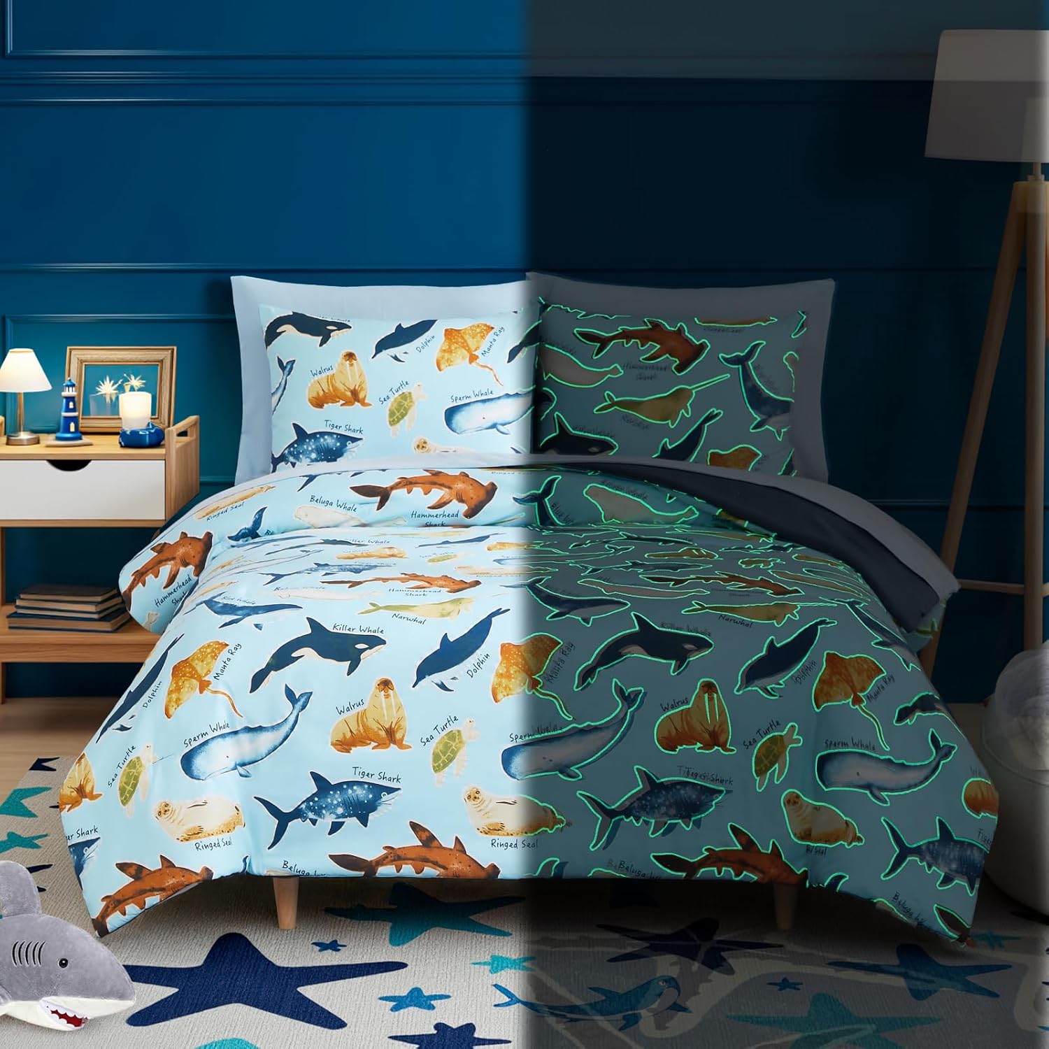 Twin Kids Comforter Set - 5 Pieces Twin Bedding Sets for Boys, Glow in The Dark Space Bed in A Bag with Sheets