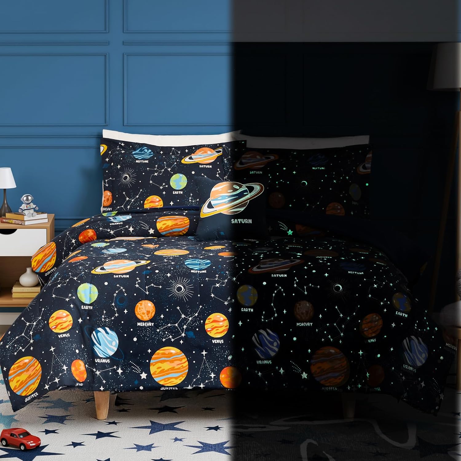 Kids Comforter Set Twin Size for Boys, Glow in The Dark Gamer Bedding Set 1 Comforter, 1 Decor Pillow, 1 Pillow Sham, Twin XL Comforter Set Dorm Bedding