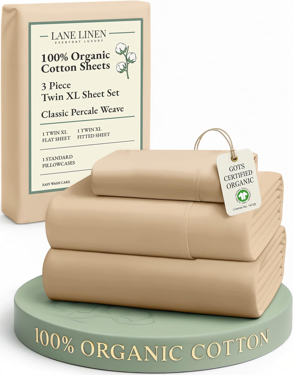 LANE LINEN 100% Organic Cotton King Size Sheets Set, Soft & Comfy All Season Breathable Sheets King Size, Percale Weave Fully Elasticized Eco Friendly Naturally Cooling King White Bed Sheets