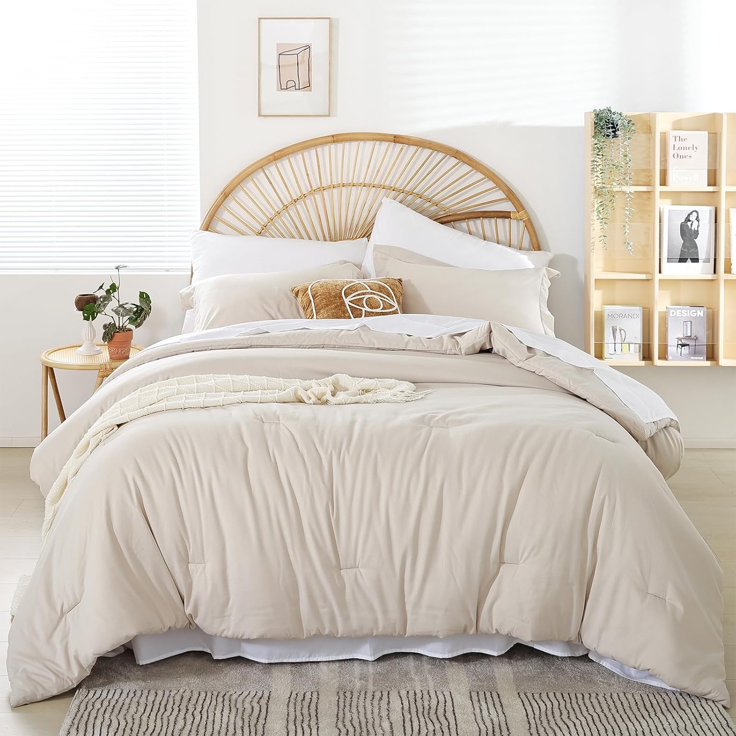 weigelia King Size Comforter Set 7 Pieces Oatmeal Comforter Set King Bed in a Bag Soft Fluffy Bedding Comforter with Sheets, Pillow Shams and Pillowcases for All Season