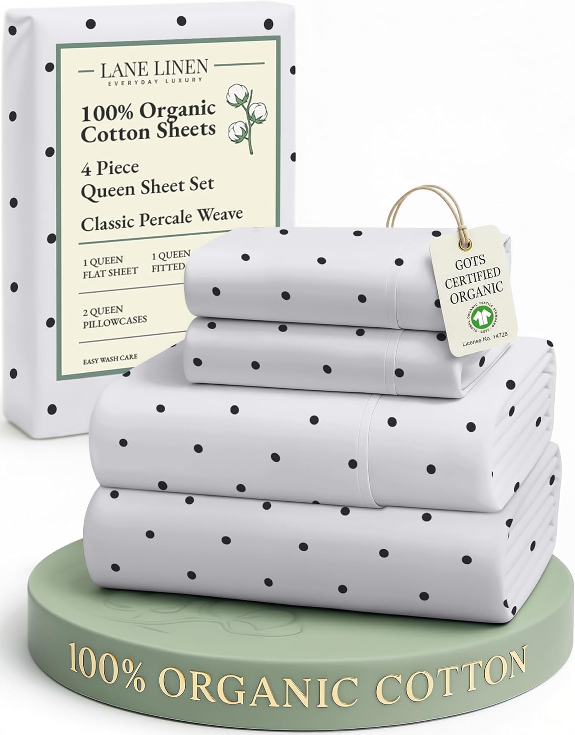 LANE LINEN 100% Organic Cotton King Size Sheets Set, Soft & Comfy All Season Breathable Sheets King Size, Percale Weave Fully Elasticized Eco Friendly Naturally Cooling King White Bed Sheets